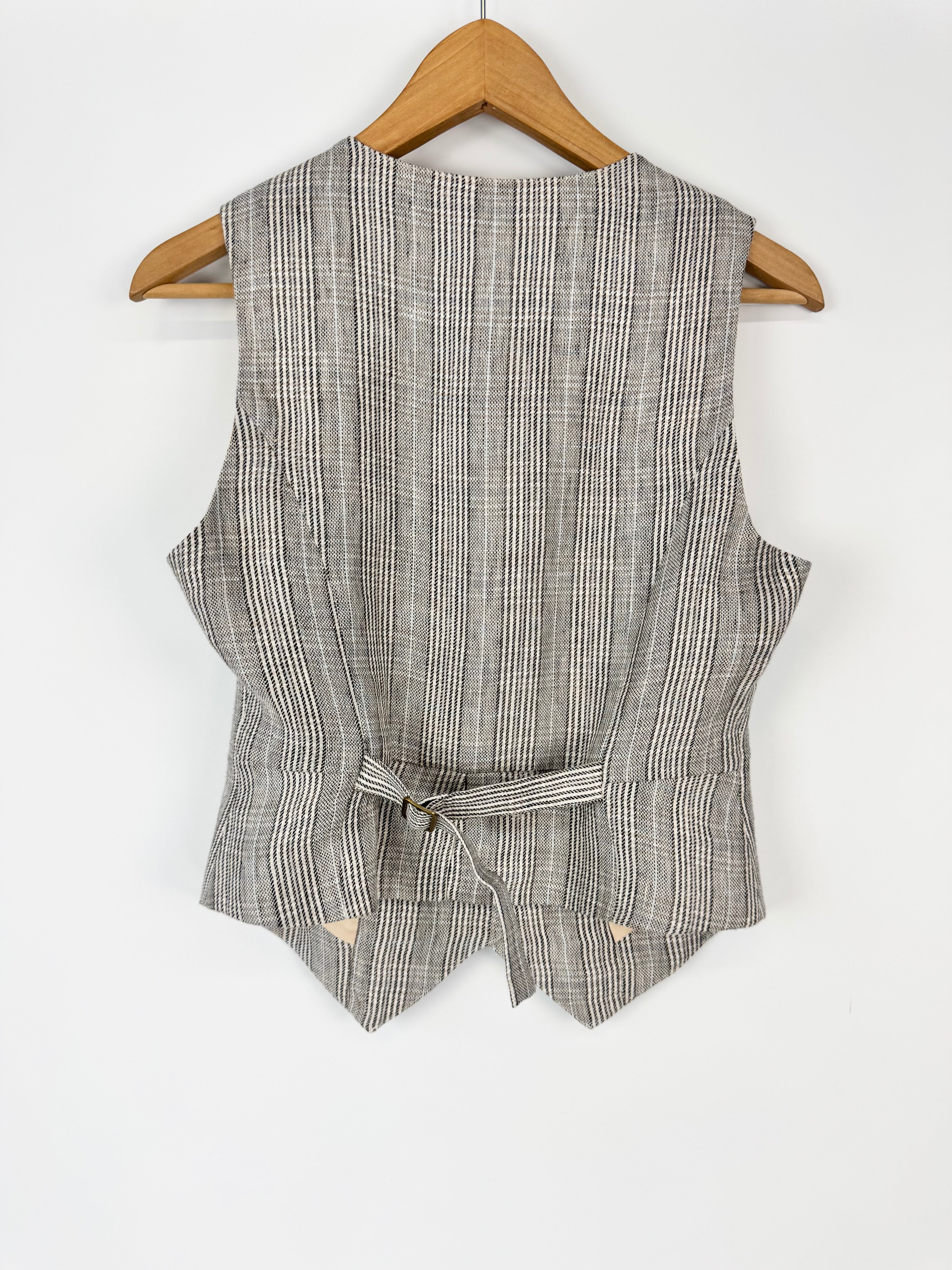 Husk Grey Beige & Blue Prince of Wales Check Linen 3 Piece Suit - AU8