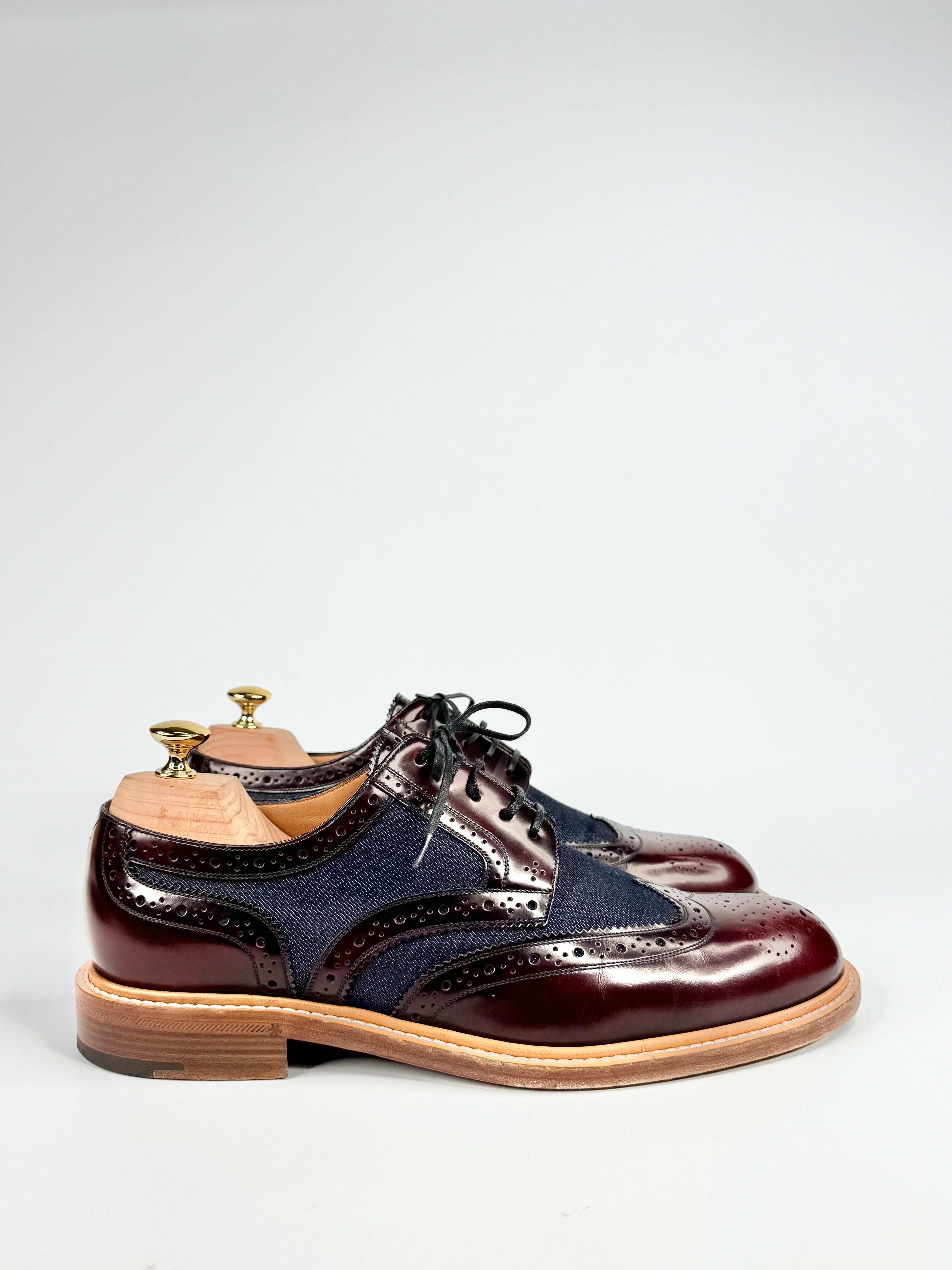 Louis Vuitton 'Voltaire' Denim & Burgundy Leather Derby Shoes - EU43