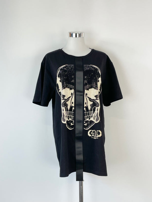 Million&Man Black Diamante Skull T-Shirt - L