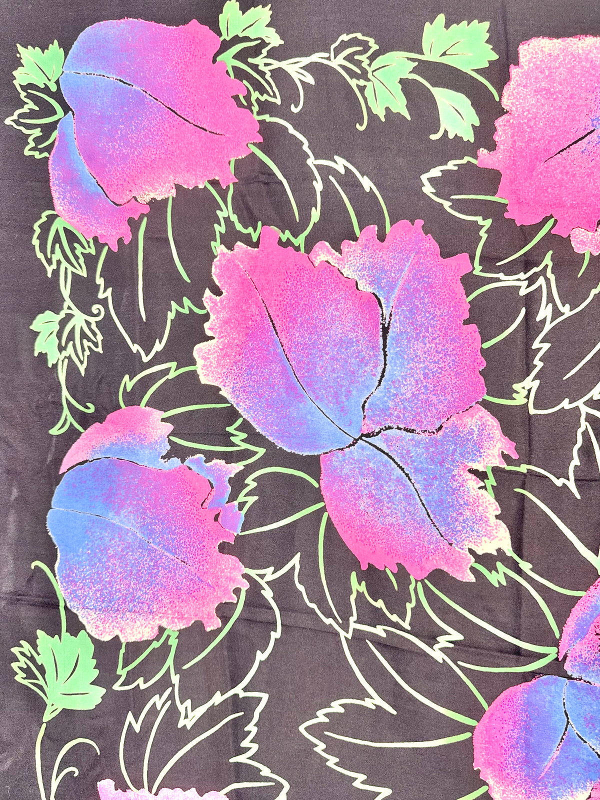 Black Pink Floral Patterned Square Scarf