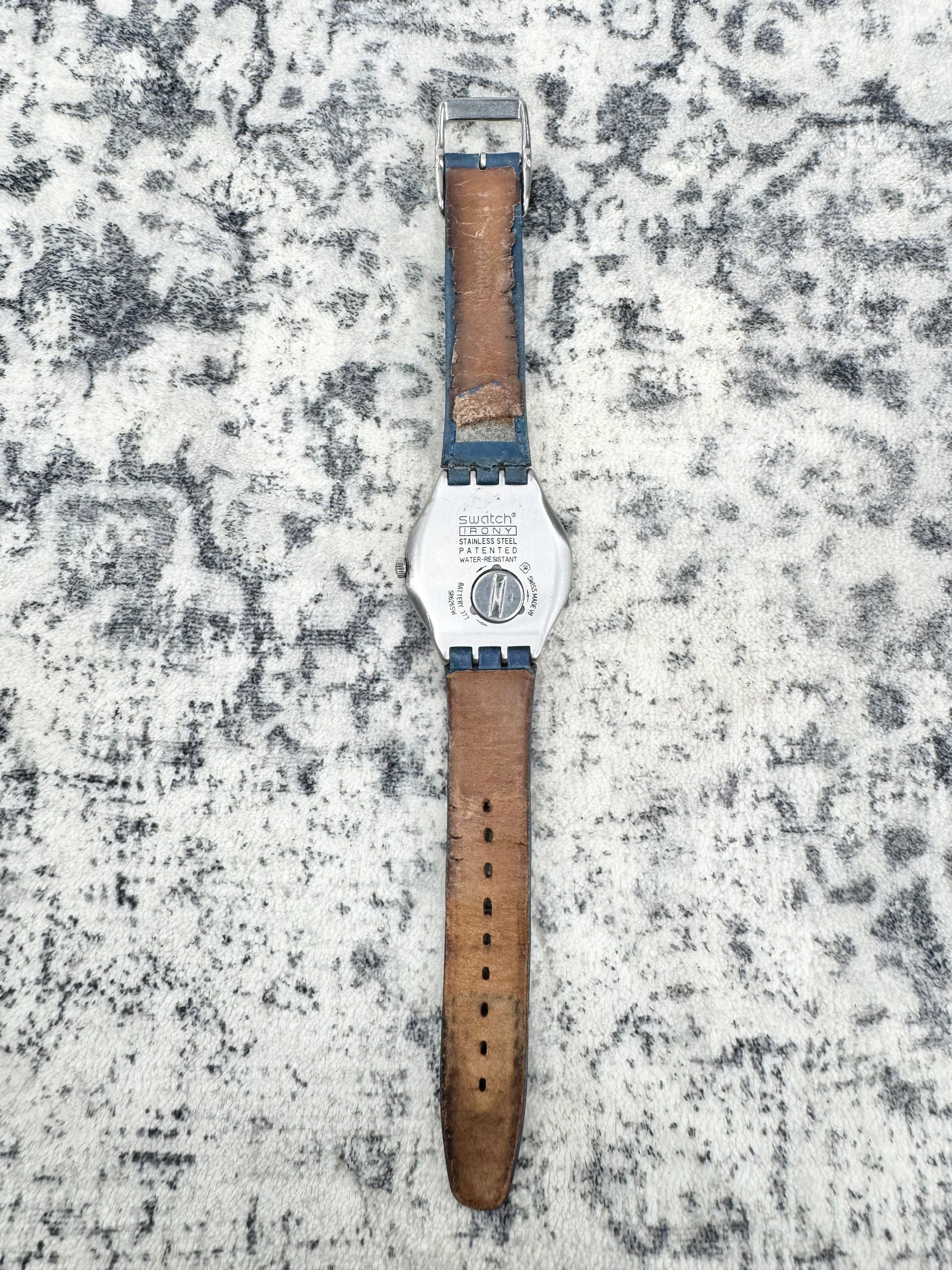 Swatch Irony Brushed Silver Aluminum and Blue Enamel Watch