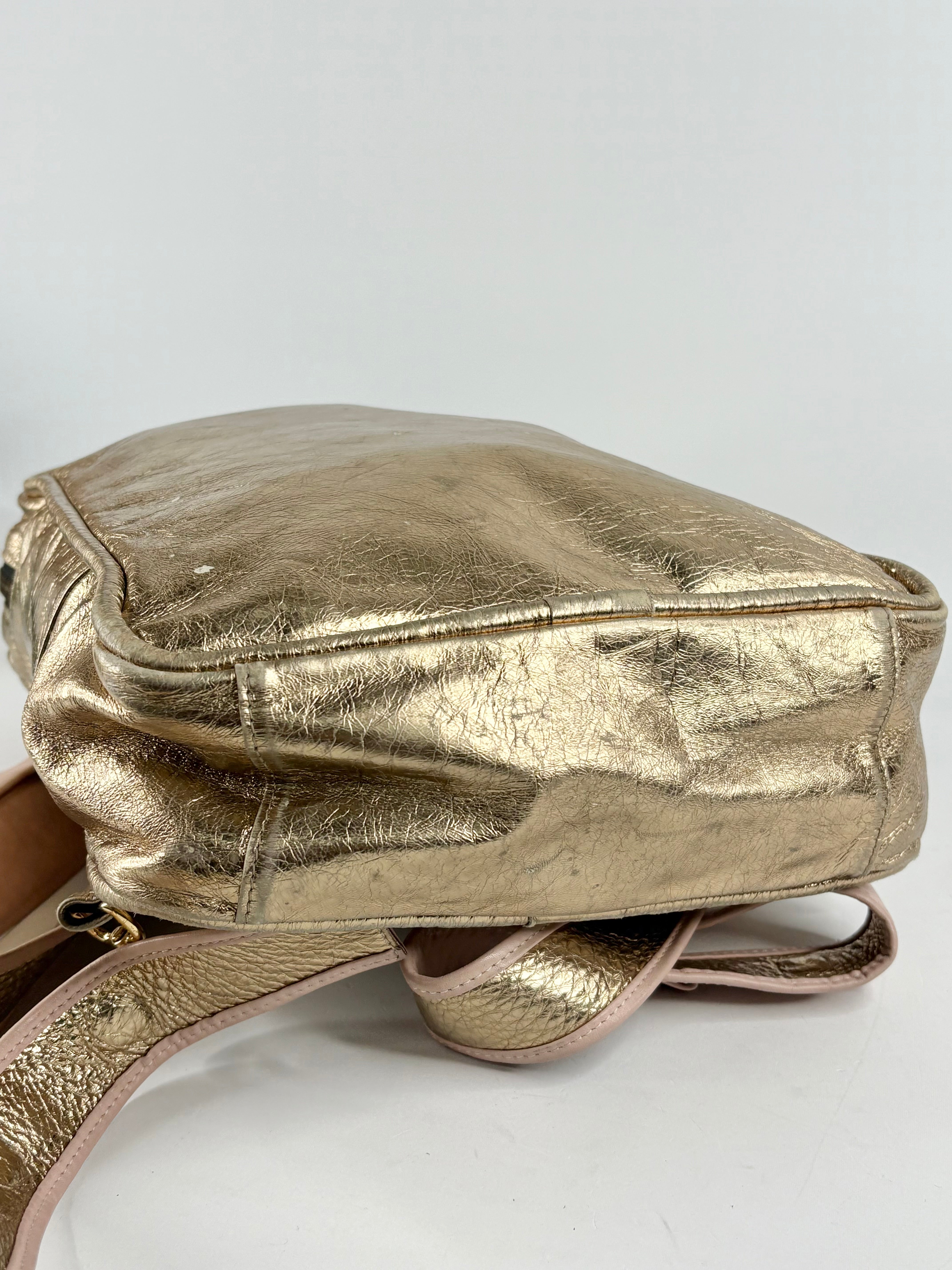 A-Esque Shiny Gold Leather Small Backpack