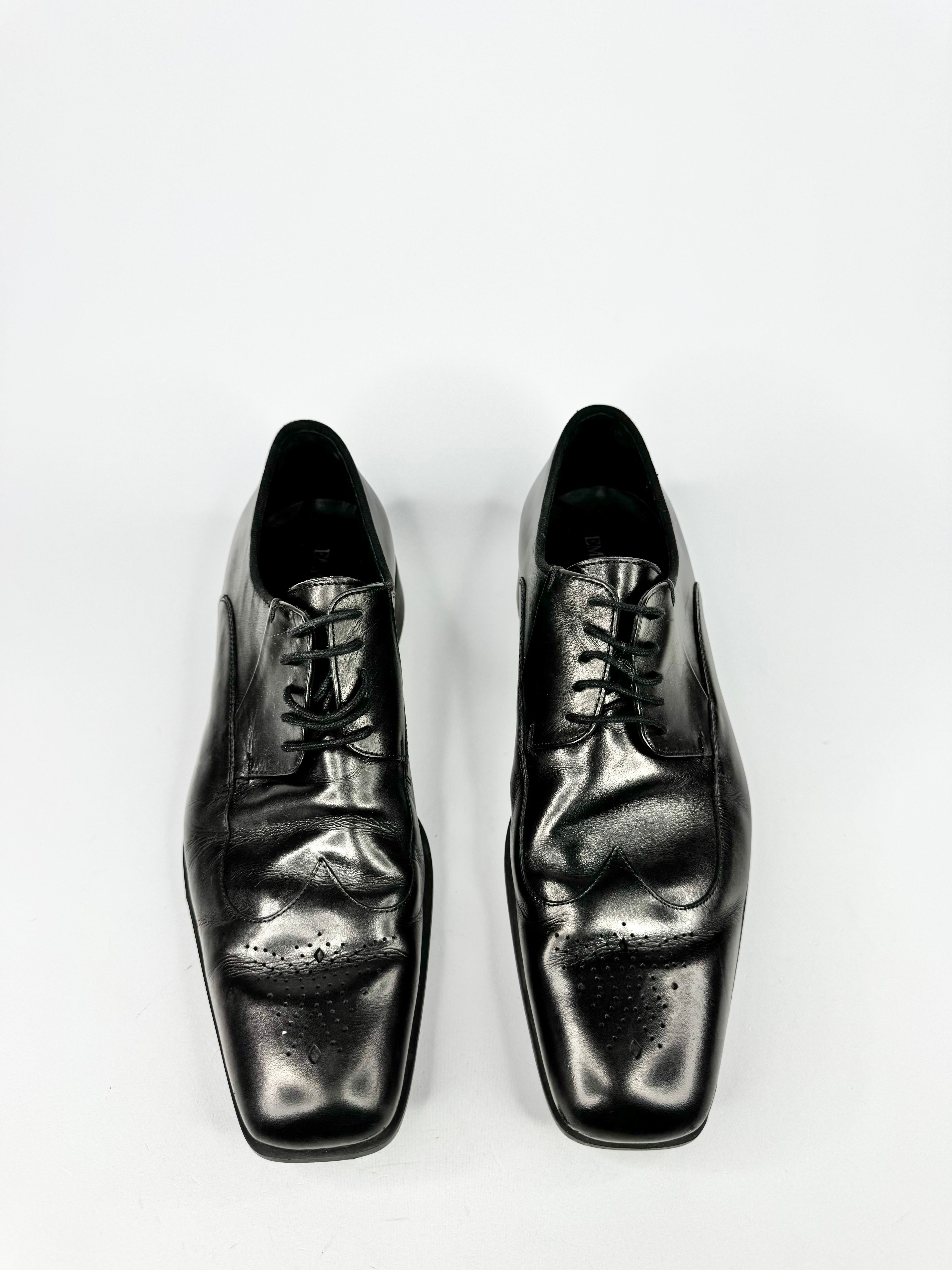 Emporio Armani Black Brogue Pattern Shoes - EU43.5