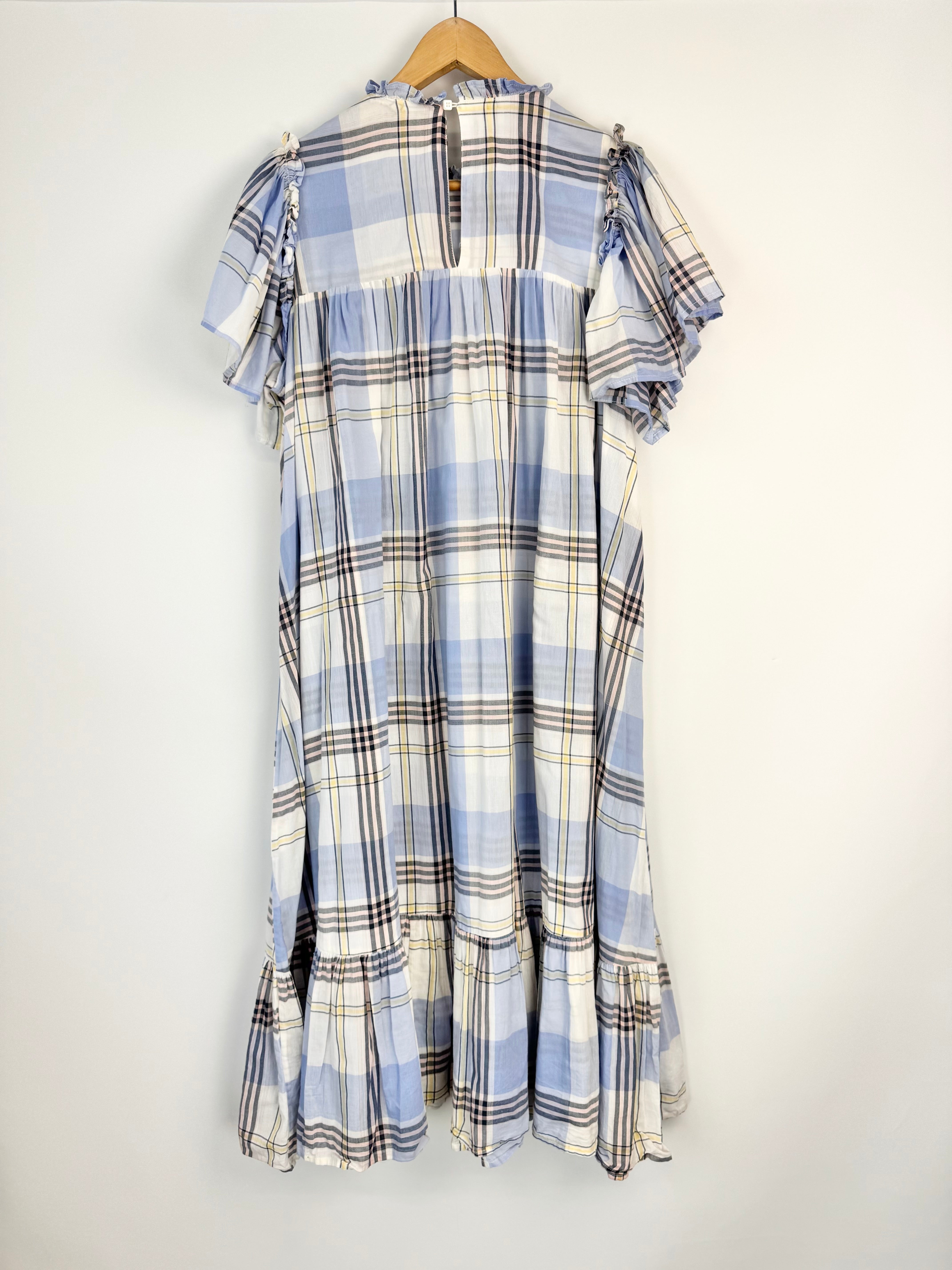 Stella Nova Pale Blue Plaid Cottage Core Dress - AU10