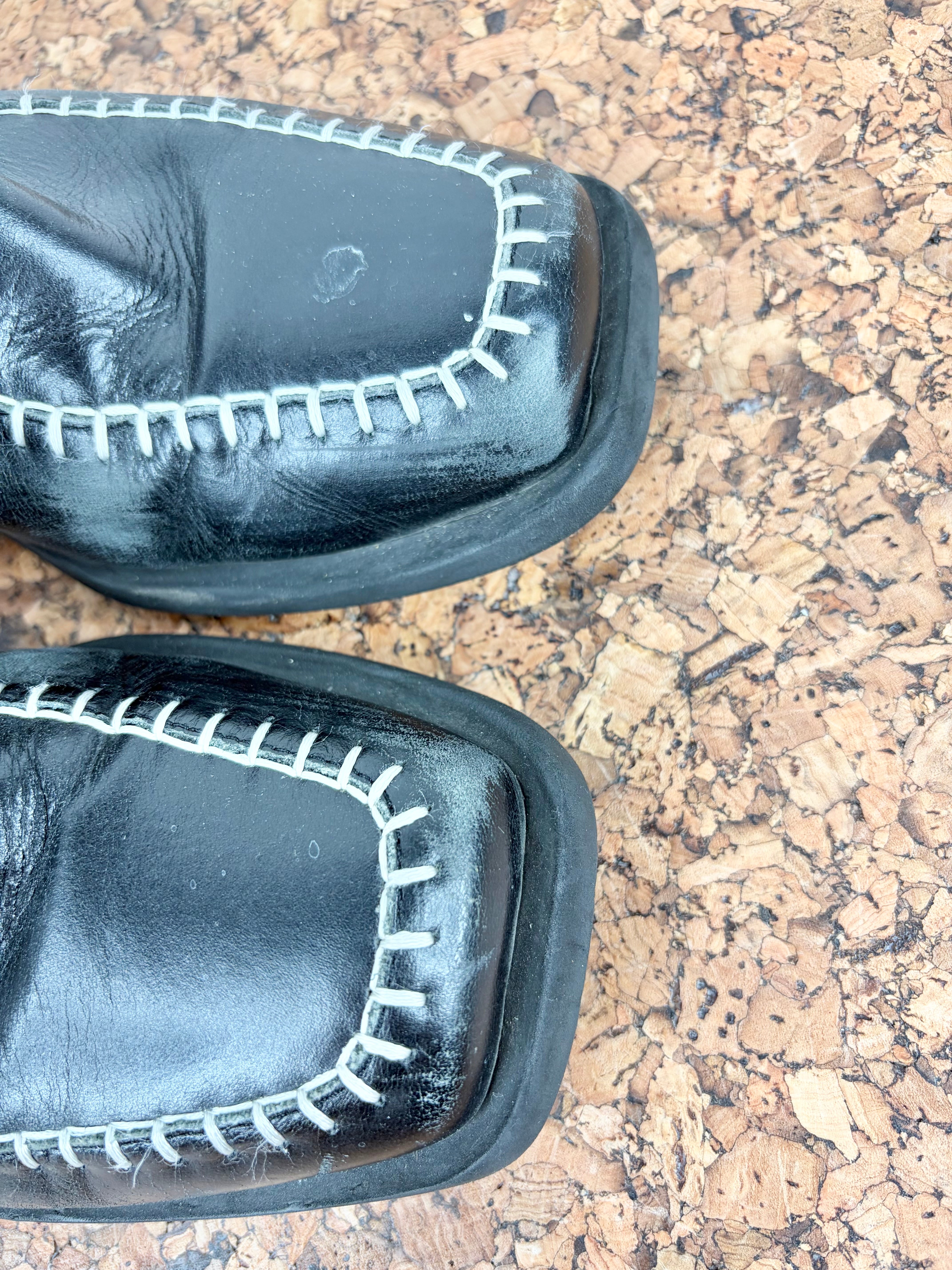 Radical Yes! Black Square Toe Boot with White Contrast Stitch - EU41