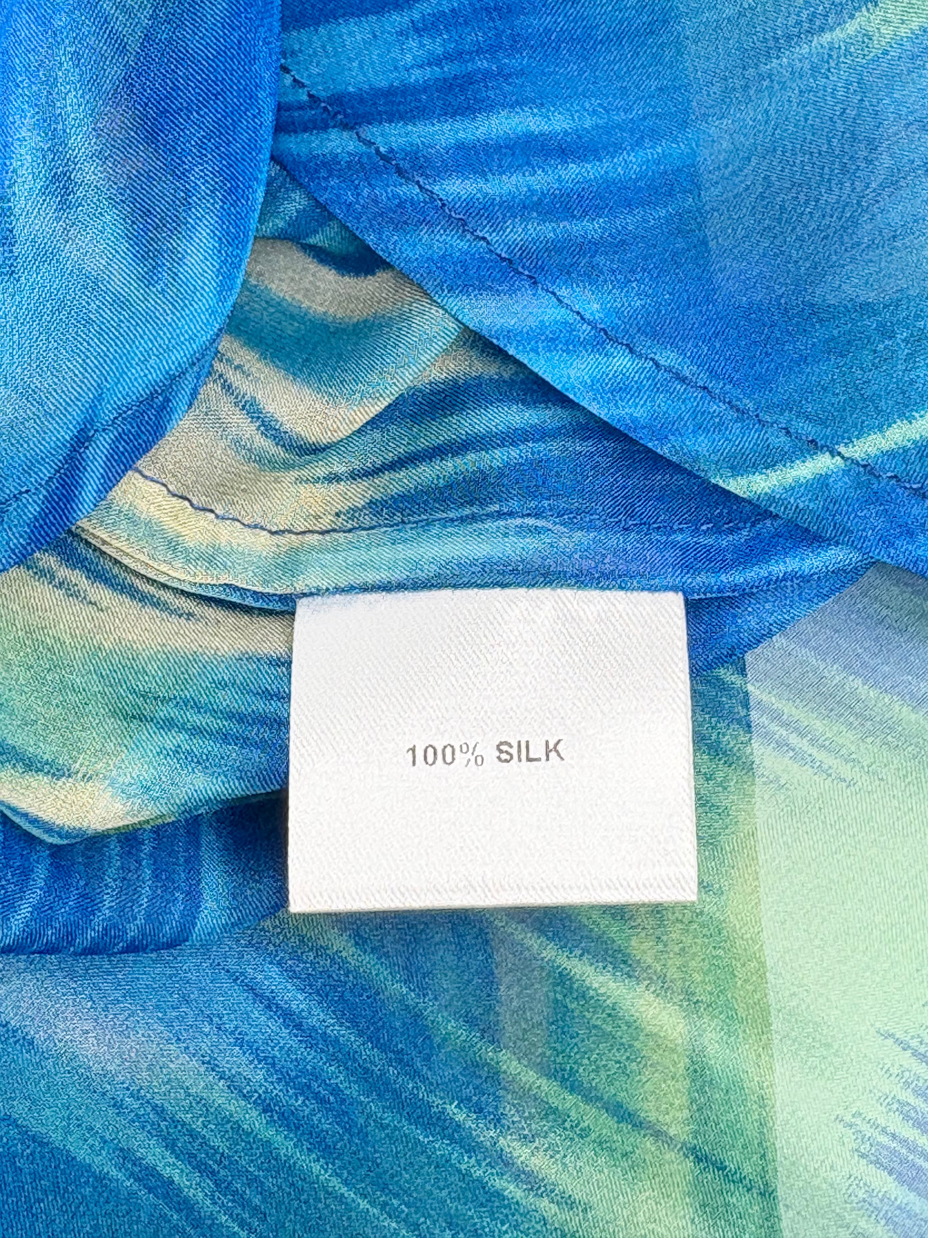 Ermanno Clothing Blue & Green Sheer Silk Shirt - AU8/10