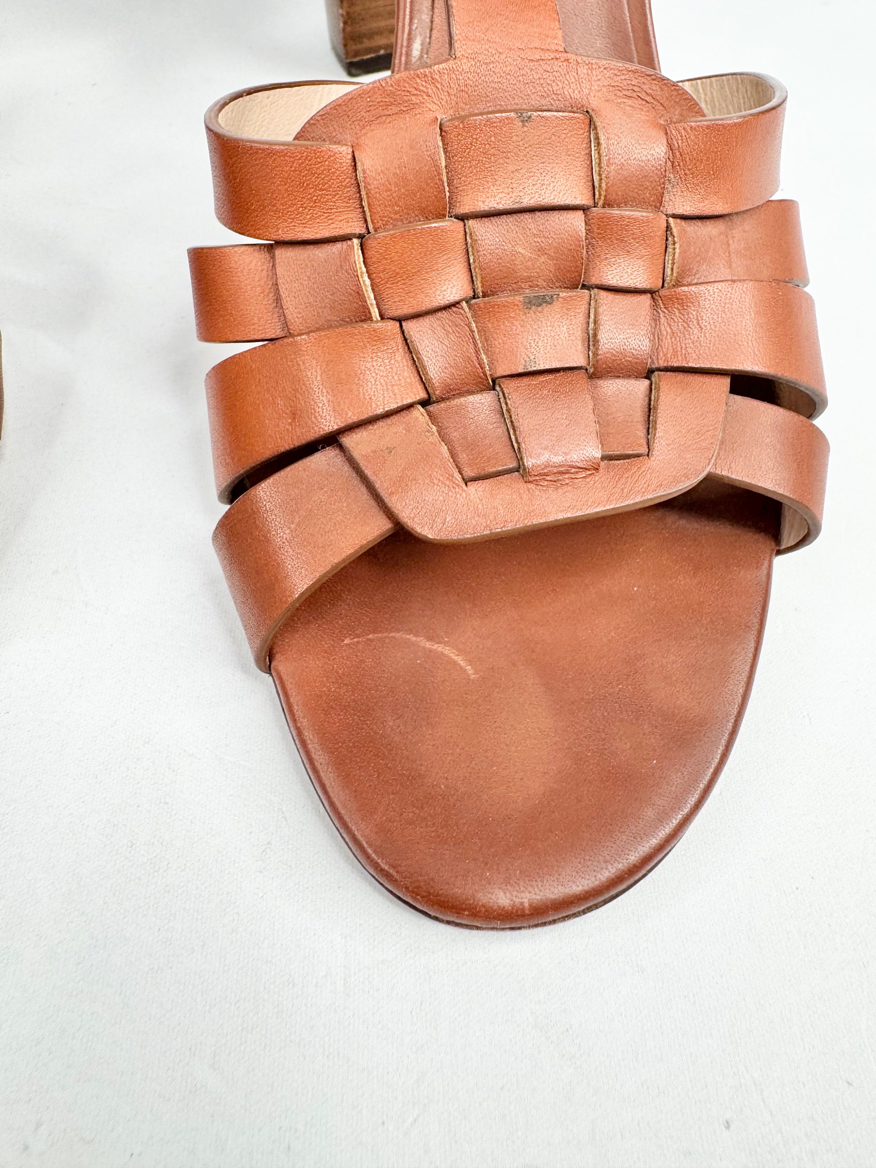 Bianca Buccheri Deep Tan Peep Toe Woven Heels - EU40