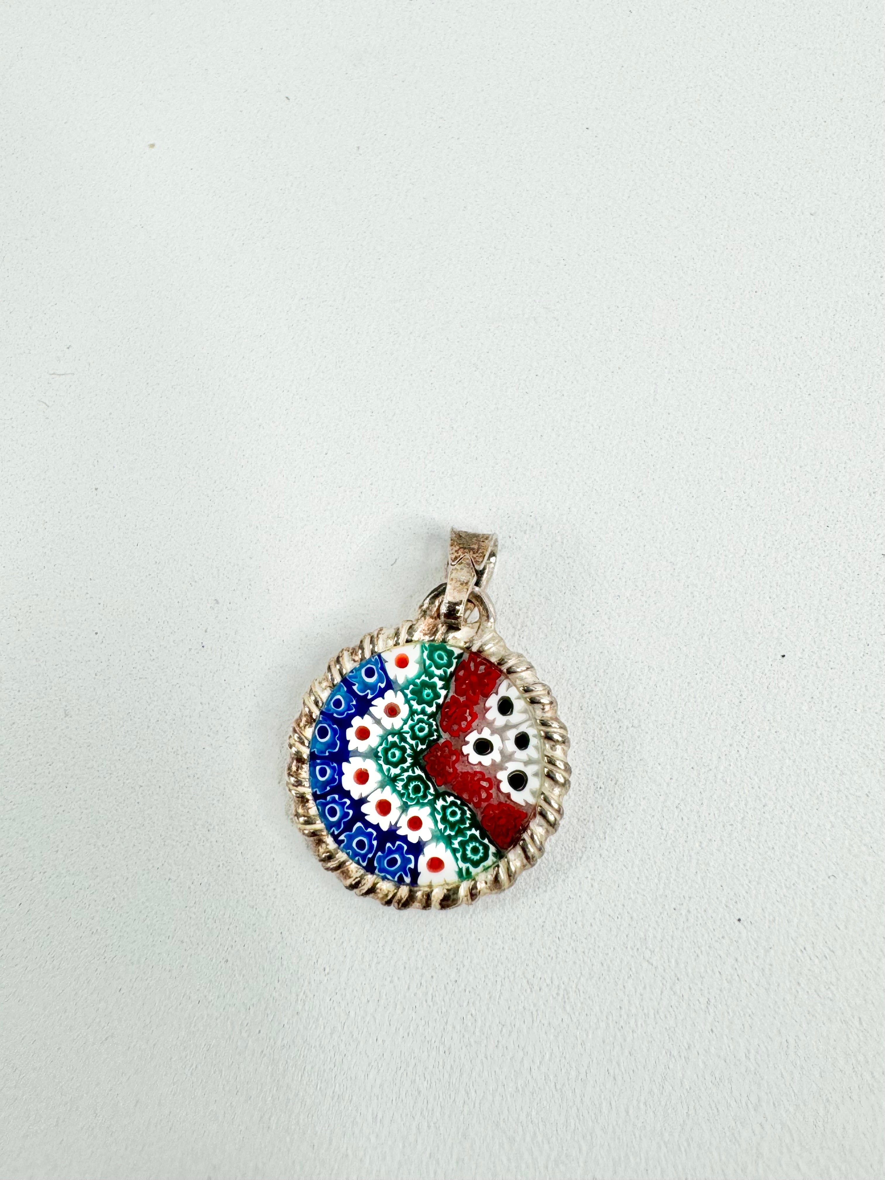 Vintage Murano Glass Silver Glass Millefiori Pendant
