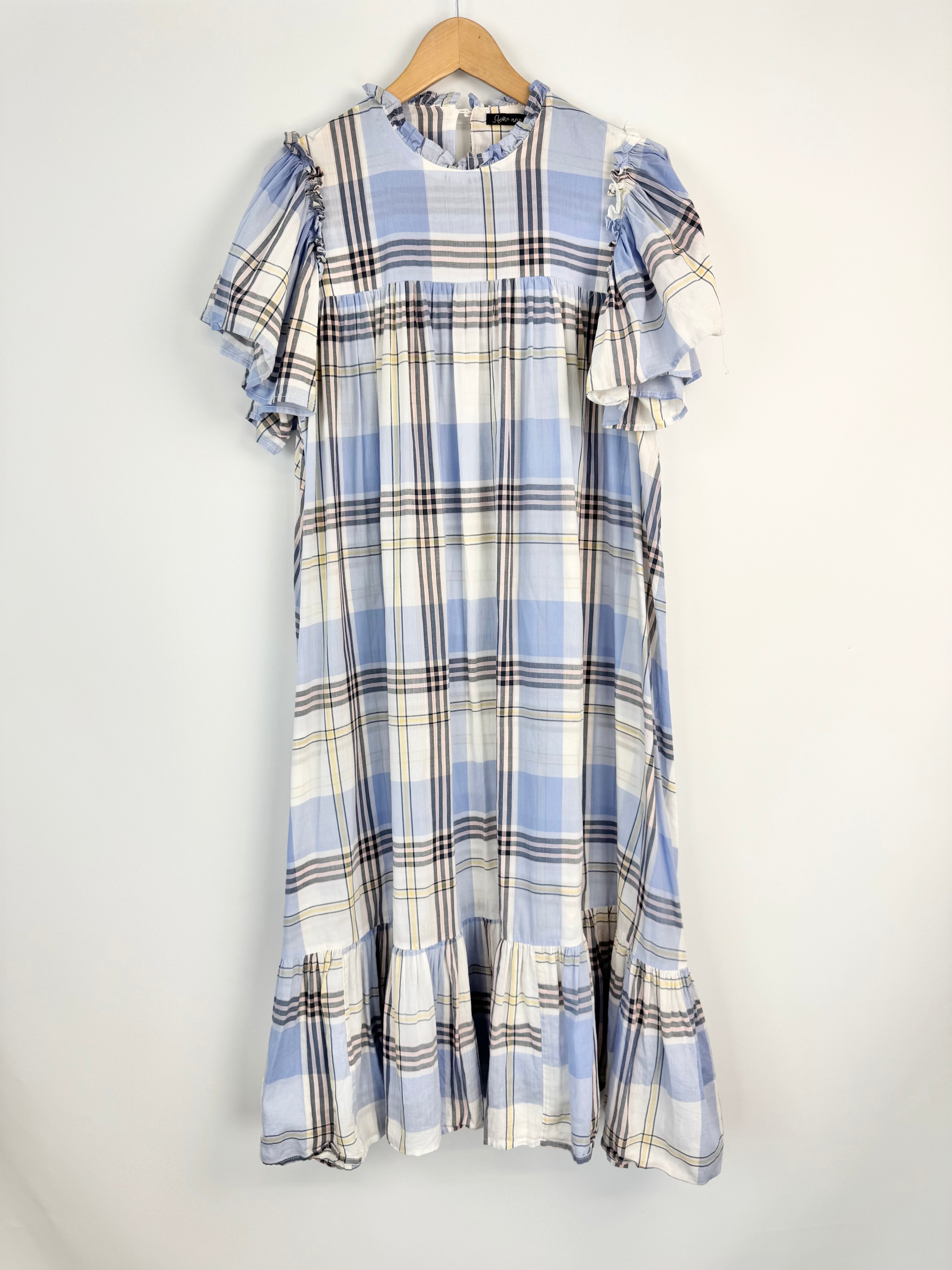 Stella Nova Pale Blue Plaid Cottage Core Dress - AU10