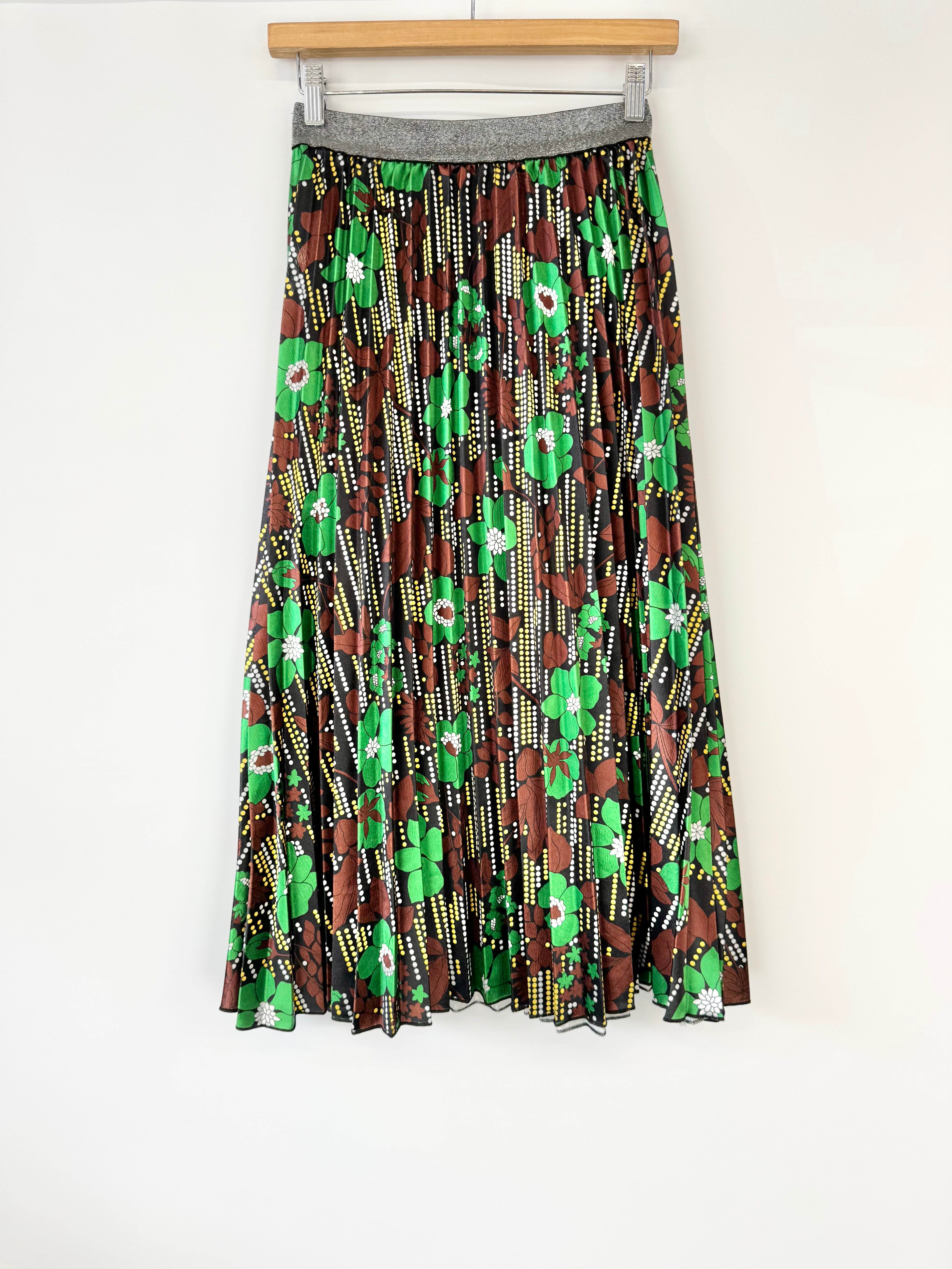 Frankie's Melbourne Green Retro Patterned Pleated Skirt - AU6/8