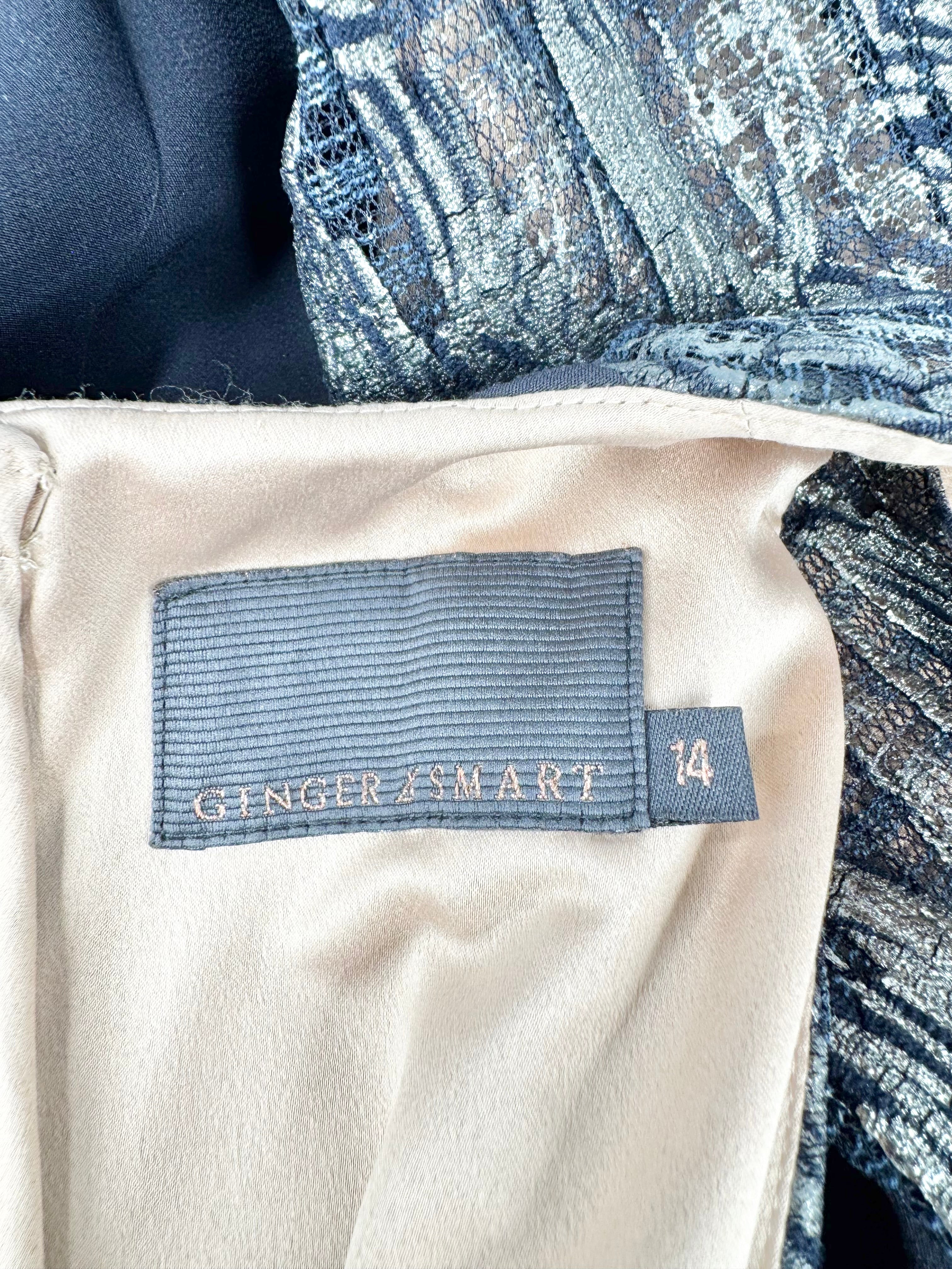 Ginger & Smart Black Lurex Silver & Blue Maxi Dress - AU14