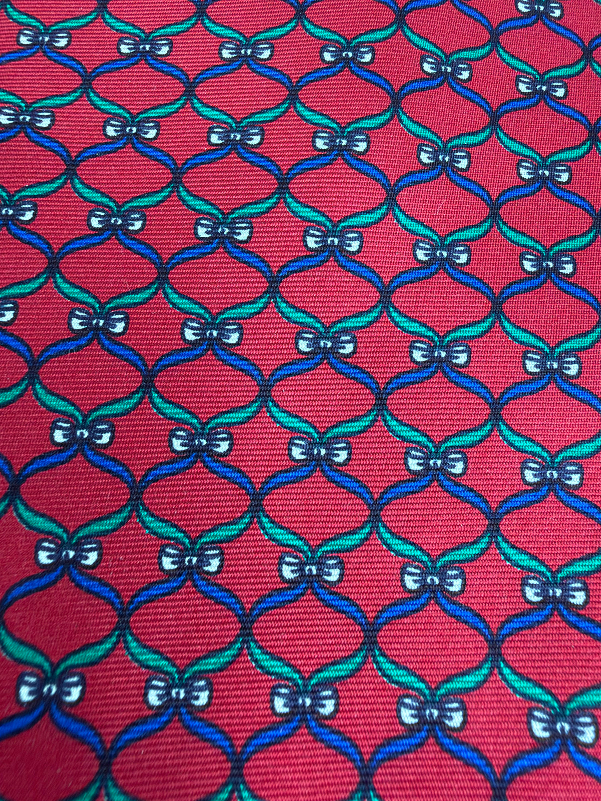 Christian Dior Crimson Blue & Green Bow Patterned Silk Tie