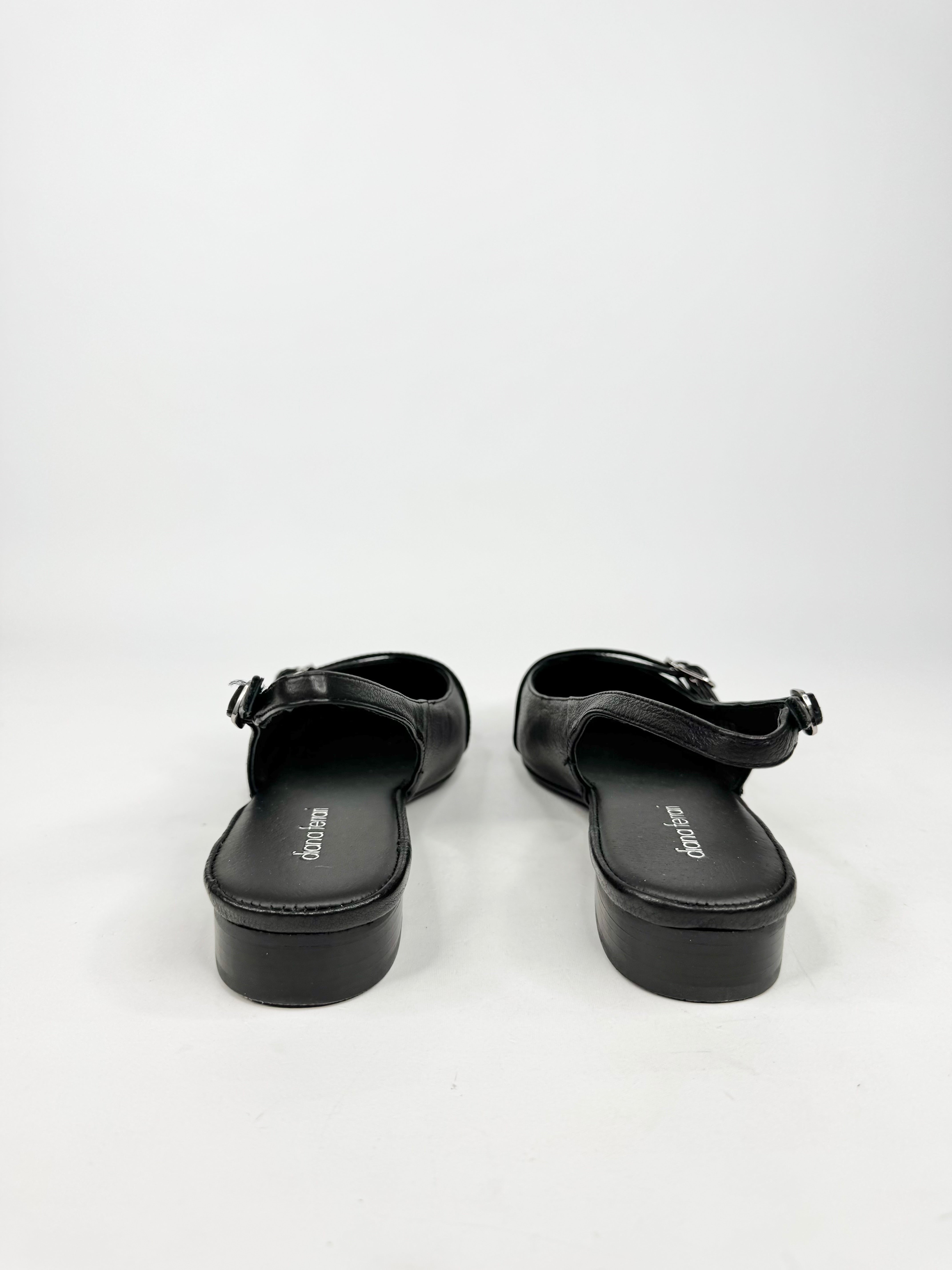 MFW Diana Ferrari Didiane Black Leather Flat Shoes - EU39