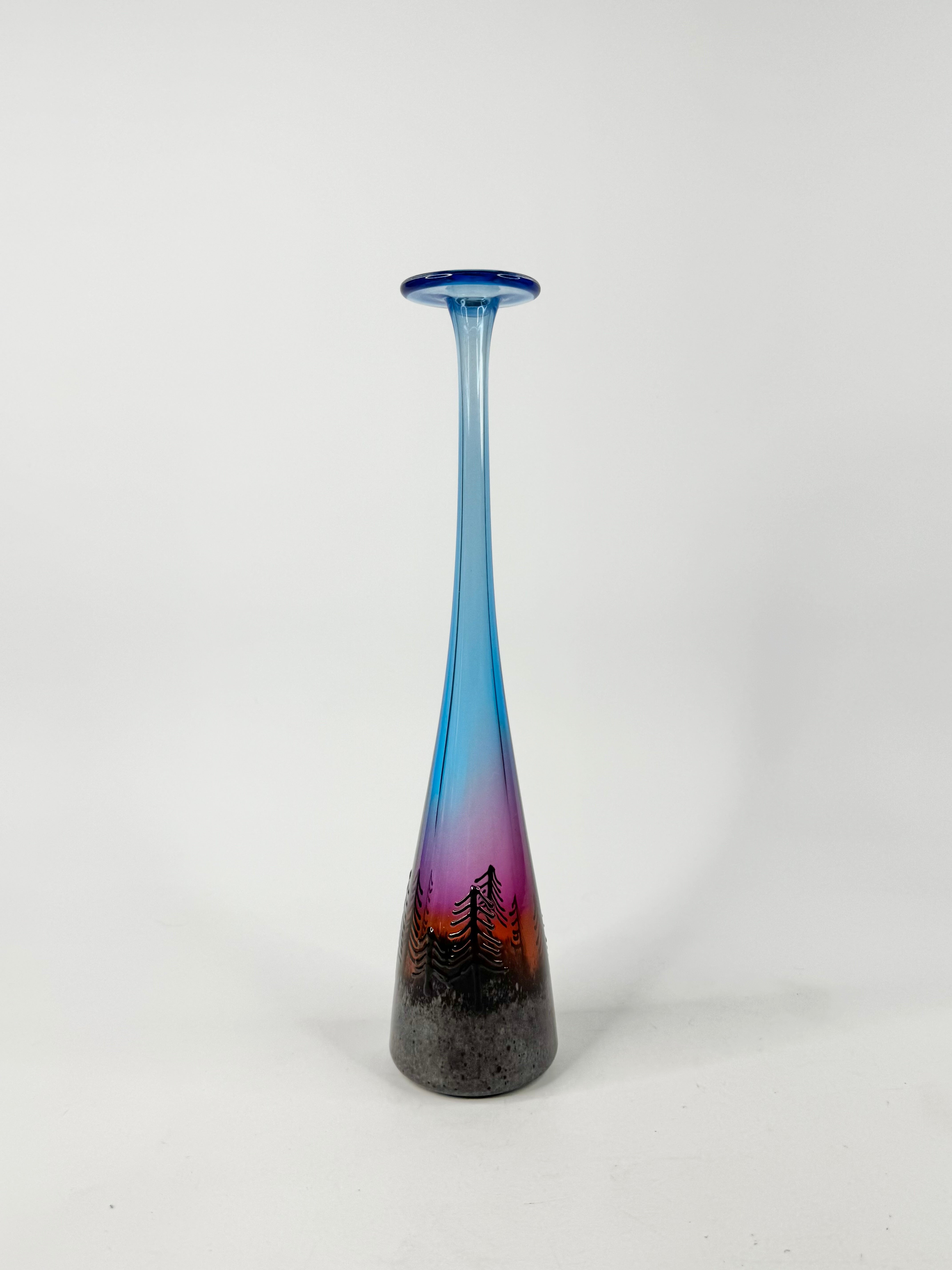 Vintage 90s Gordon Studio Blue & Purple Handblown Glass Vase
