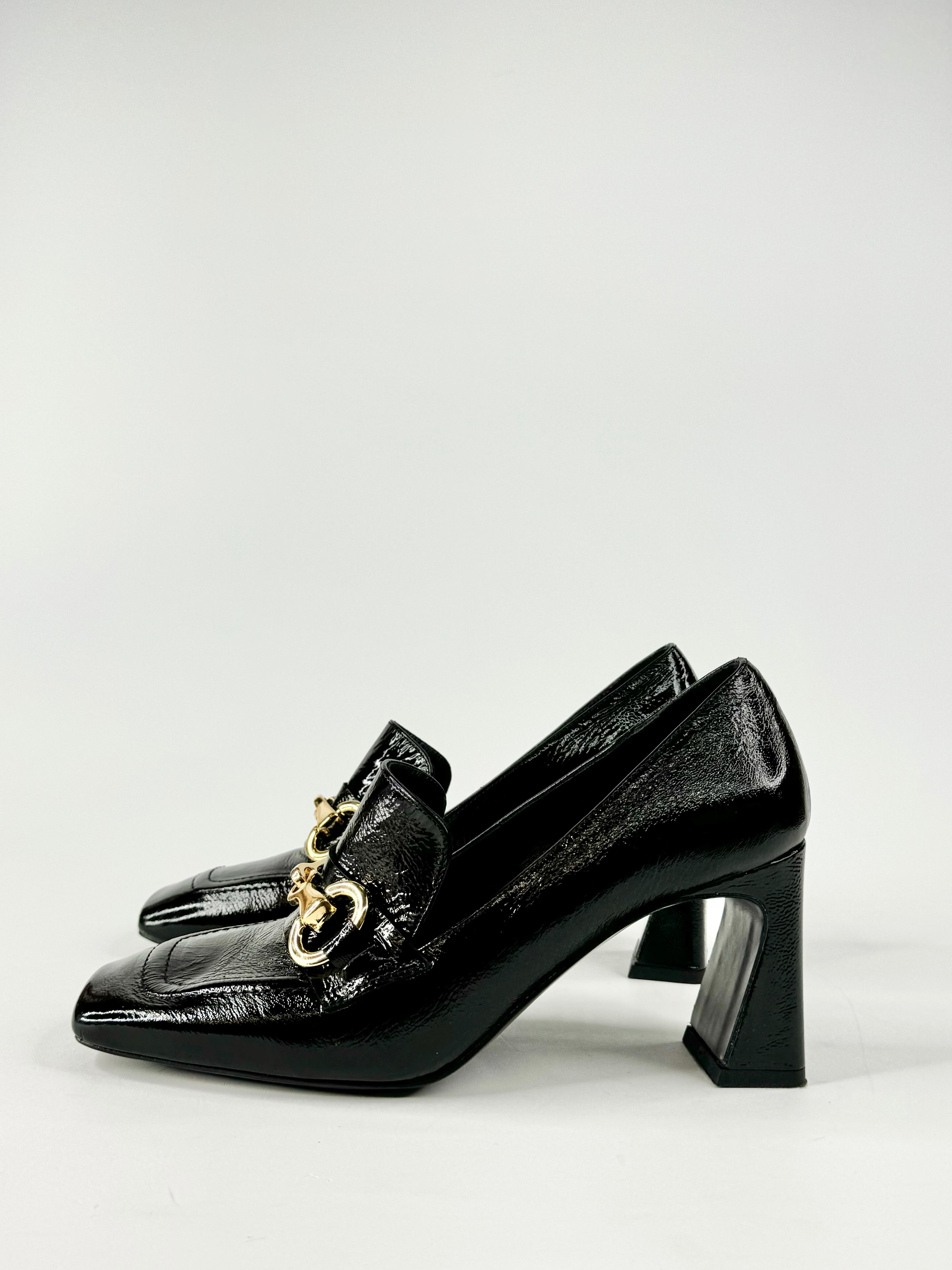 Milano Black Patent Leather Heeled Loafers - EU37.5