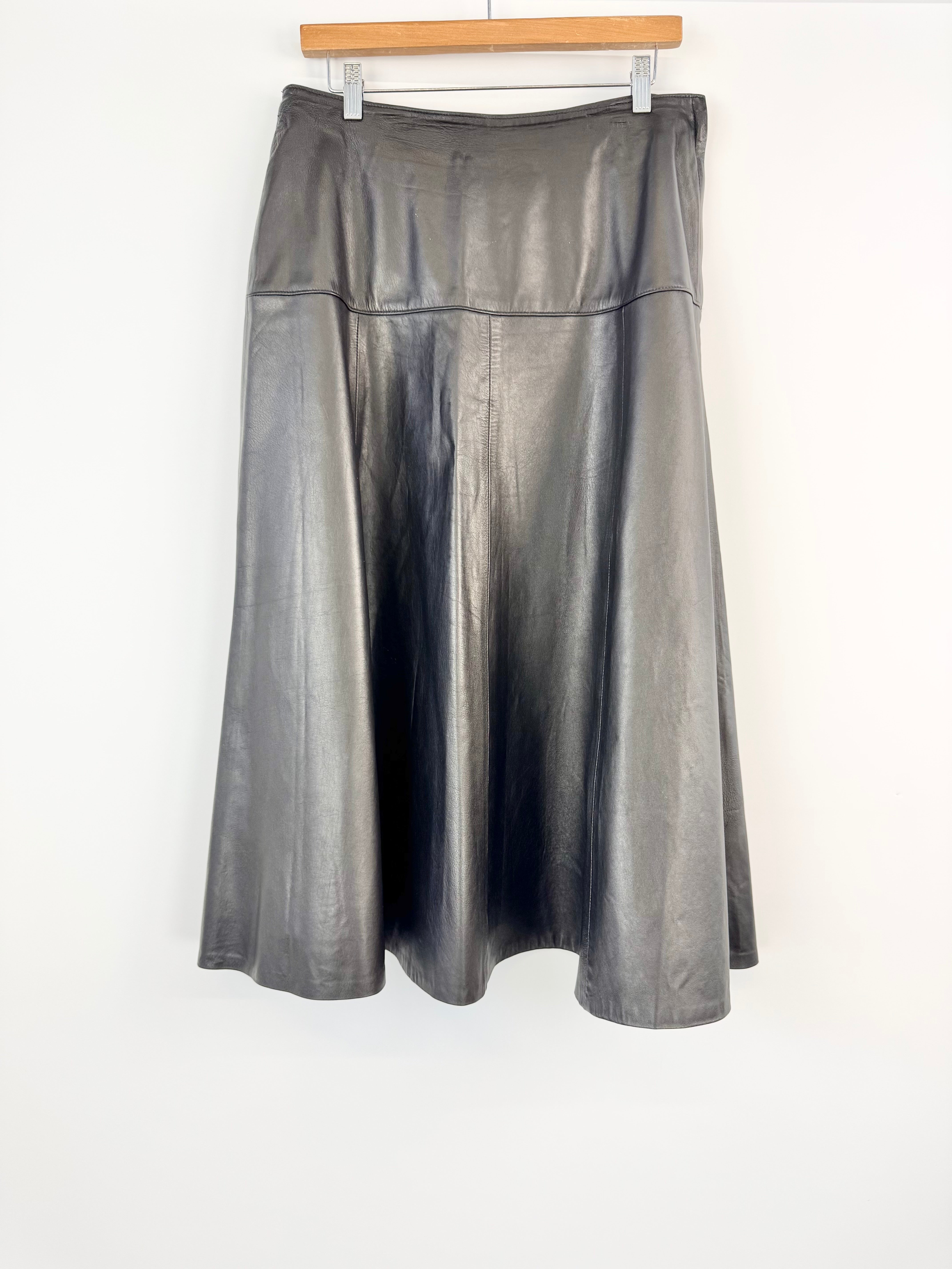 MFW Vintage John Palermo Black Leather A-Line Skirt - AU12