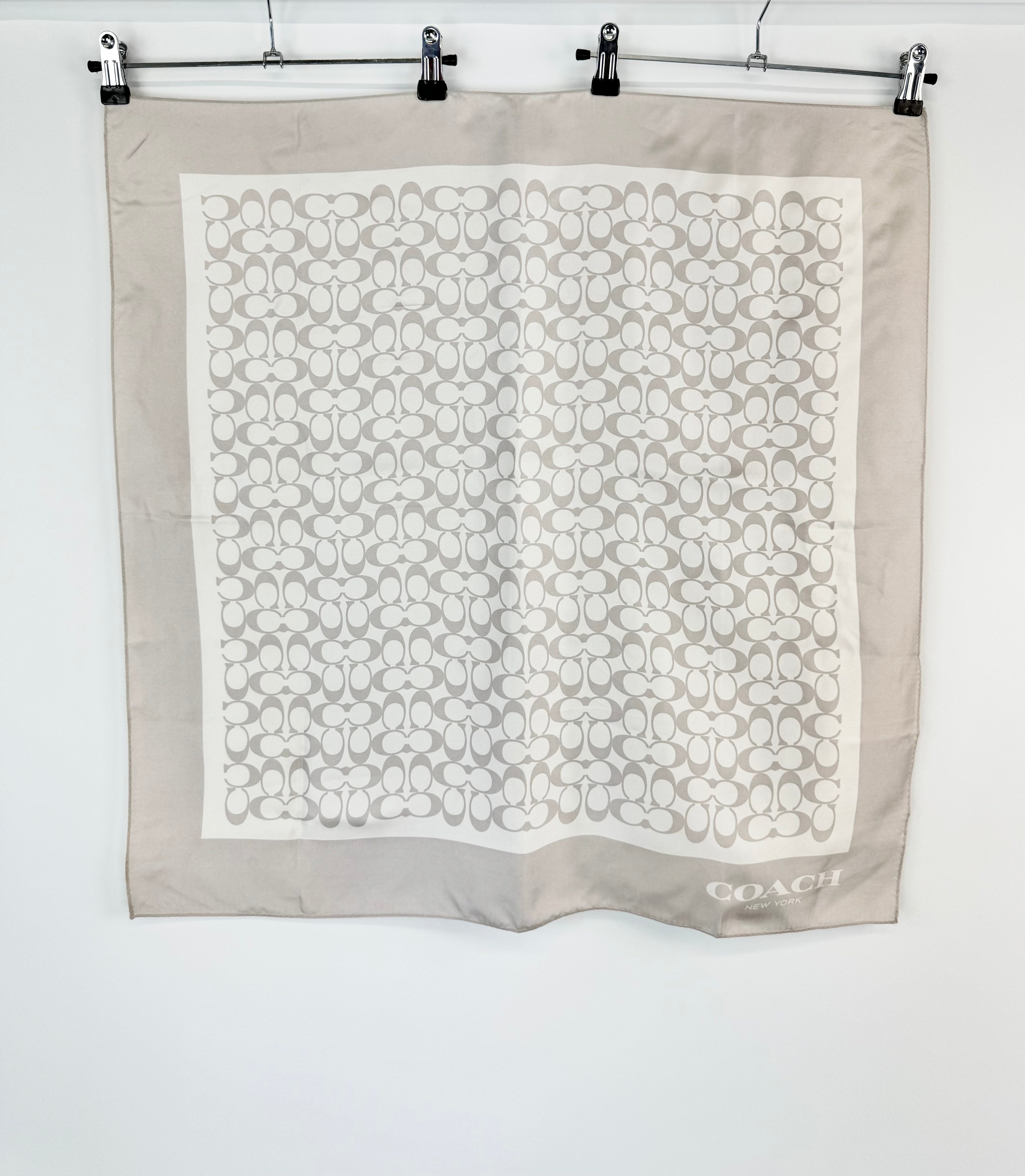 Coach Pearlescent Grey Silk Logo Scarf