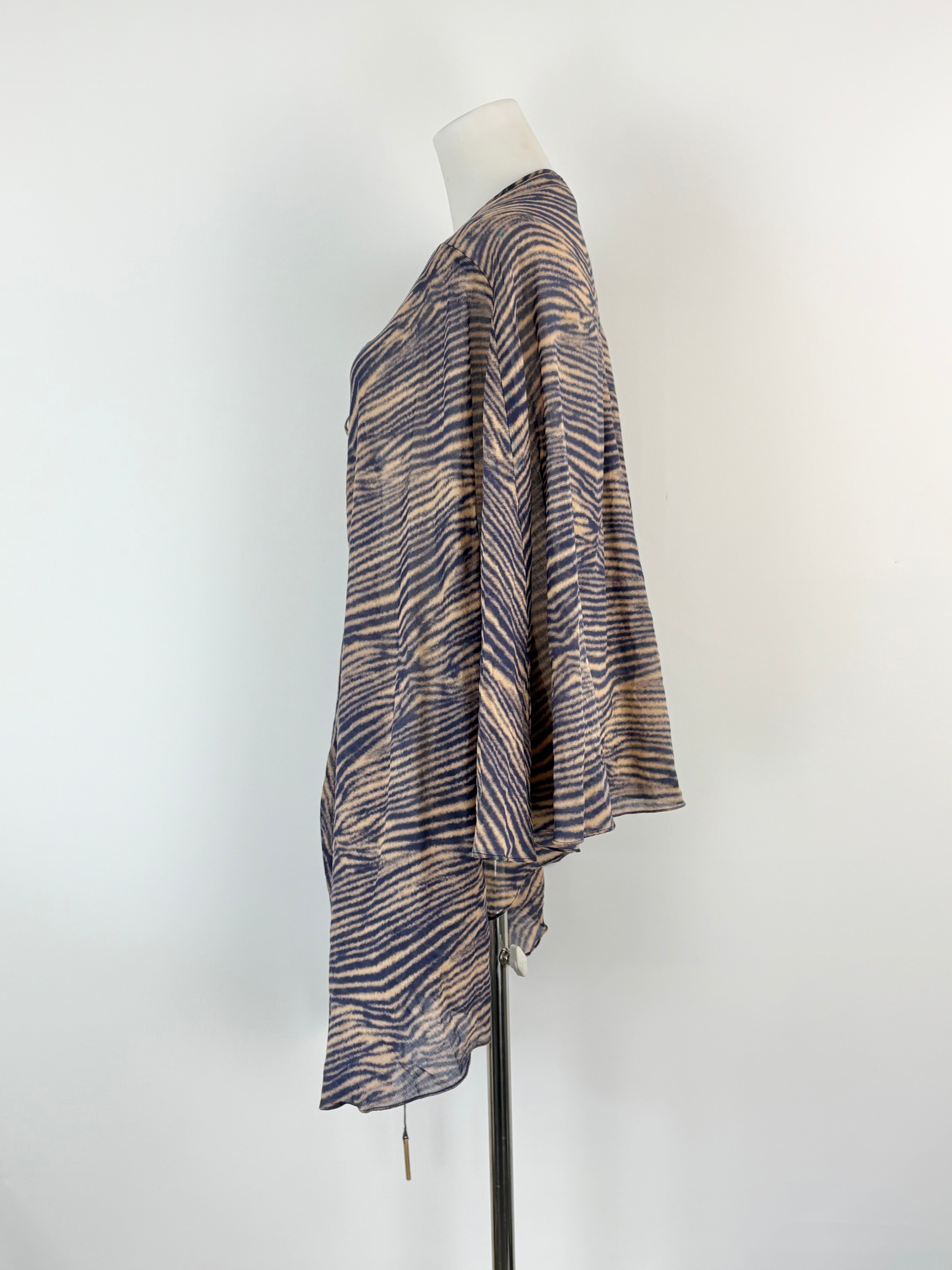 Zimmermann Navy & Blush Sheer Zebra-Print Cape - AU6/8
