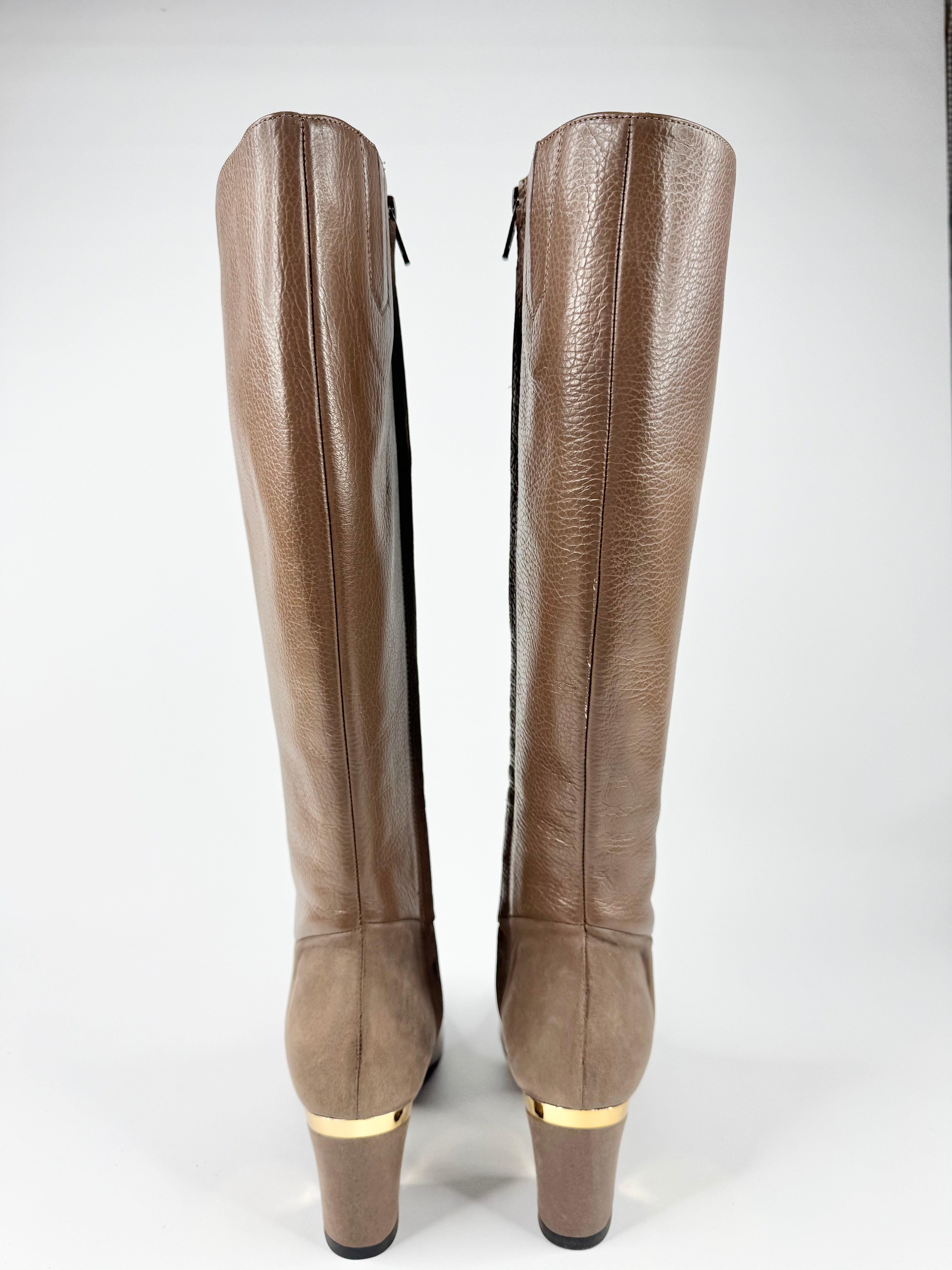 Louisa Taupe Grained Knee-High Heeled Boots - EU36