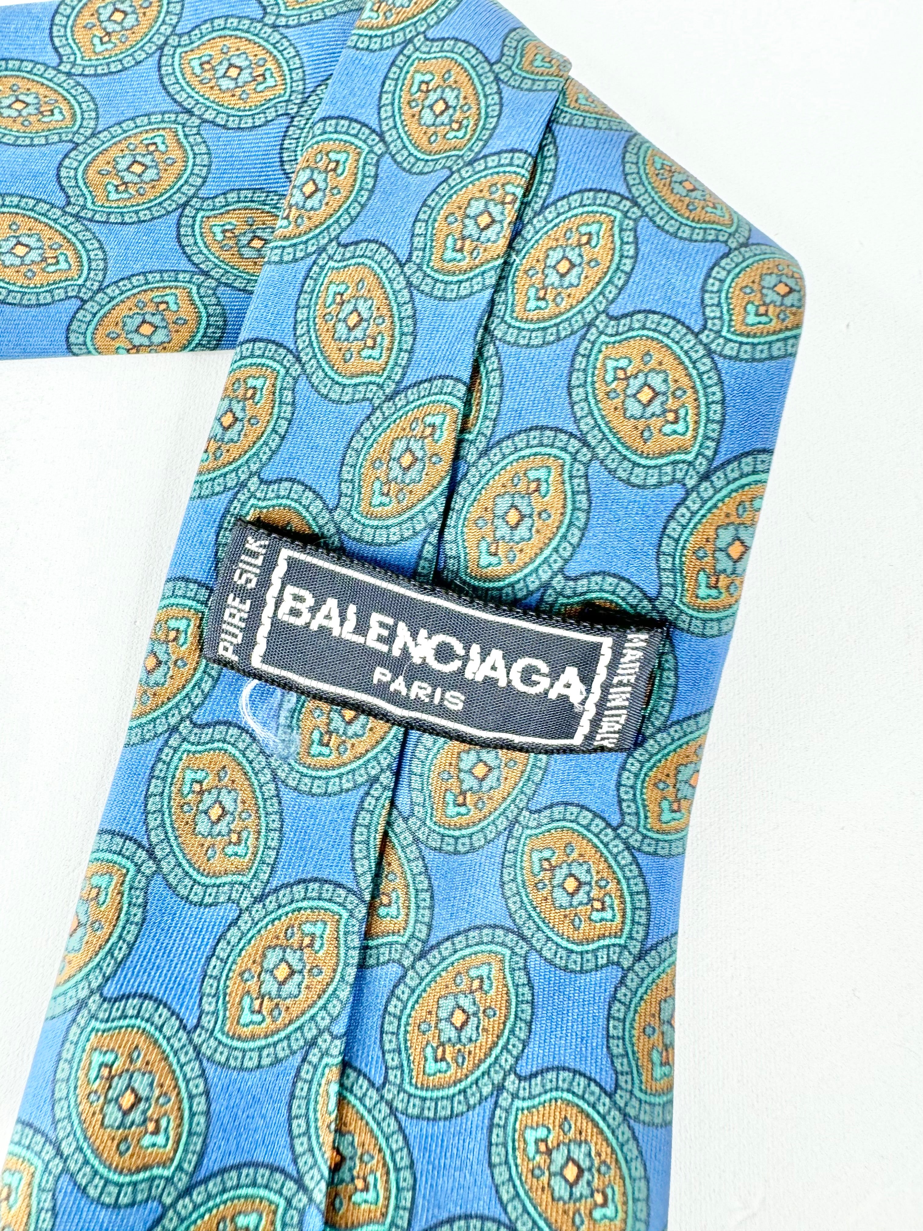 Vintage Balenciaga Blue Patterned Silk Tie
