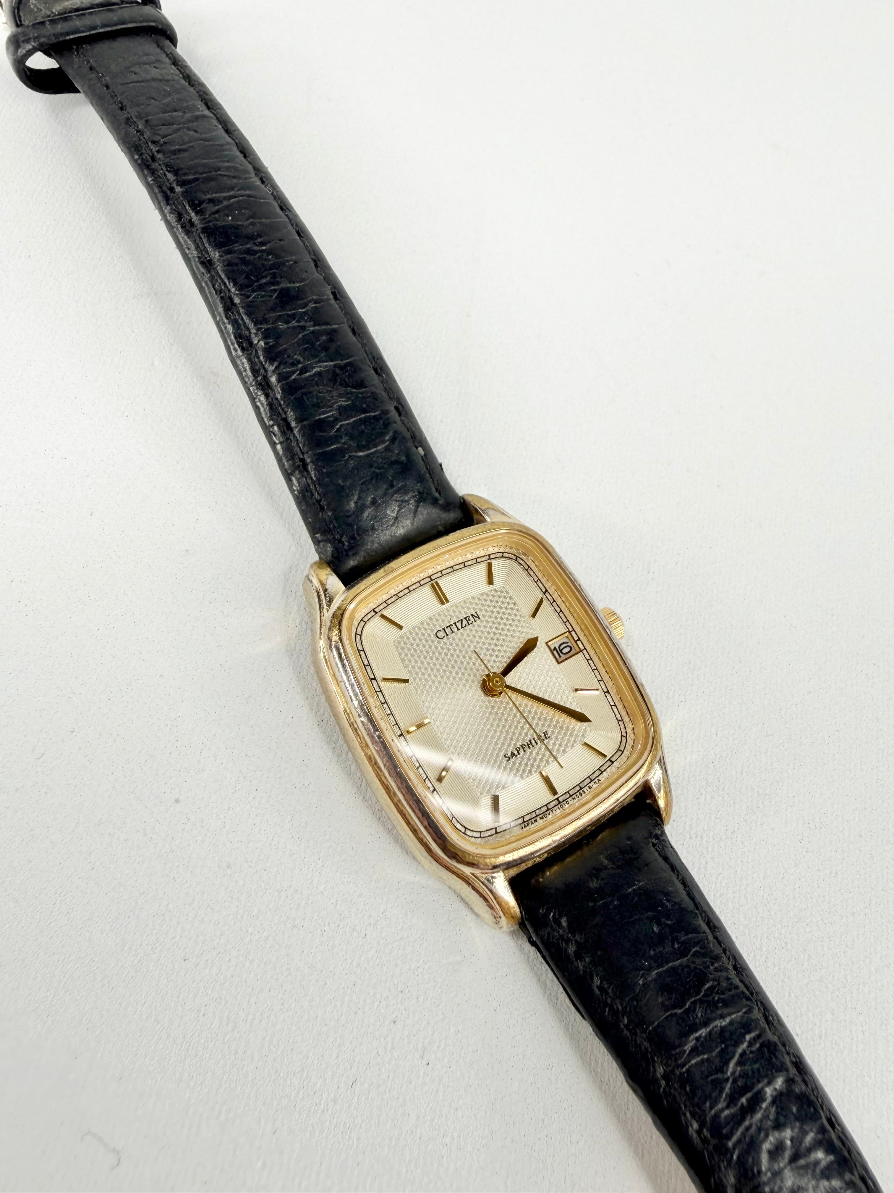 Vintage Citizen Sapphire Tank Gold Tone Rectangular Quartz Watch