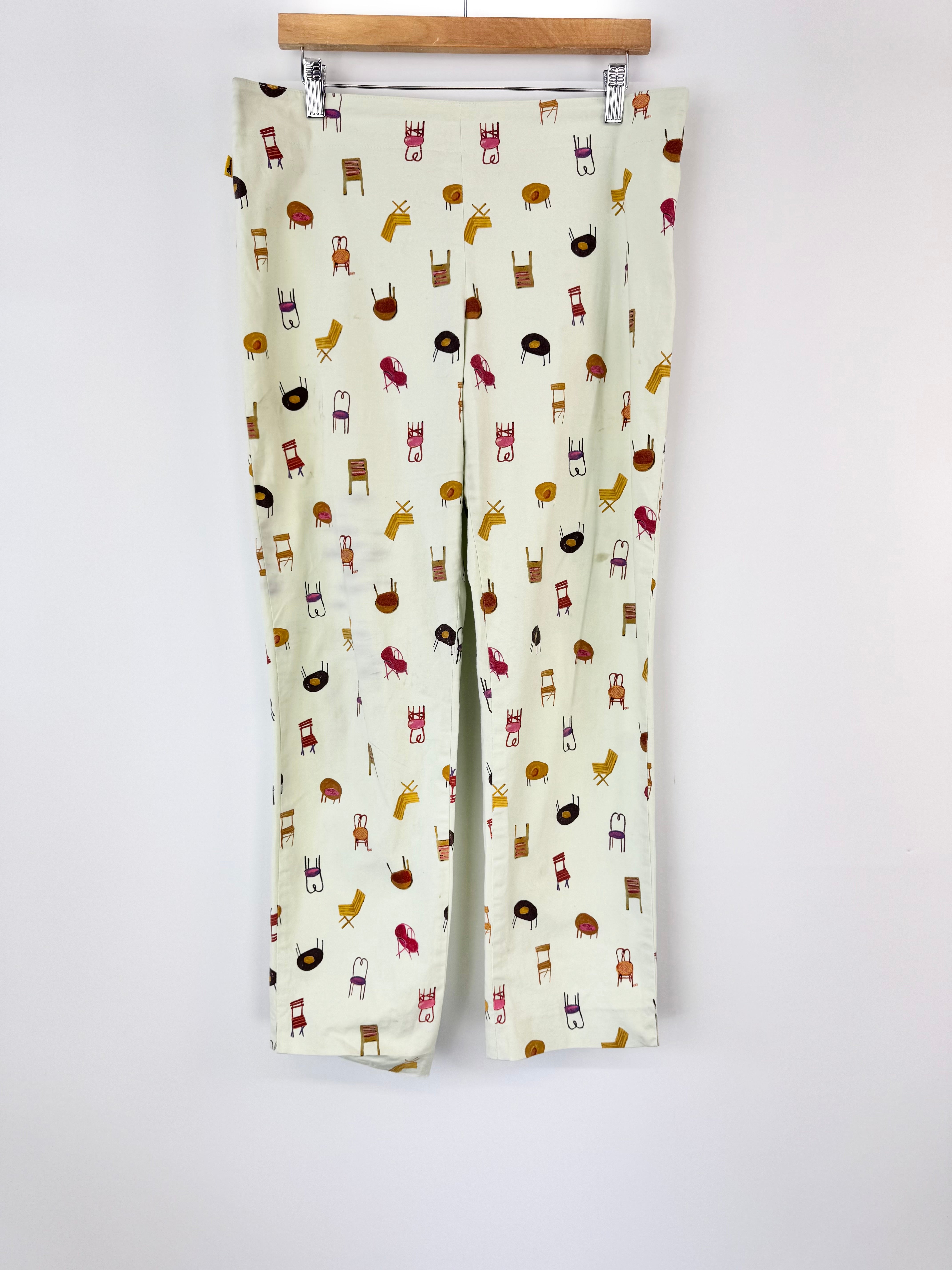 Vintage Done Ken Done Soft Yellow Chair Patterned Trousers - AU12