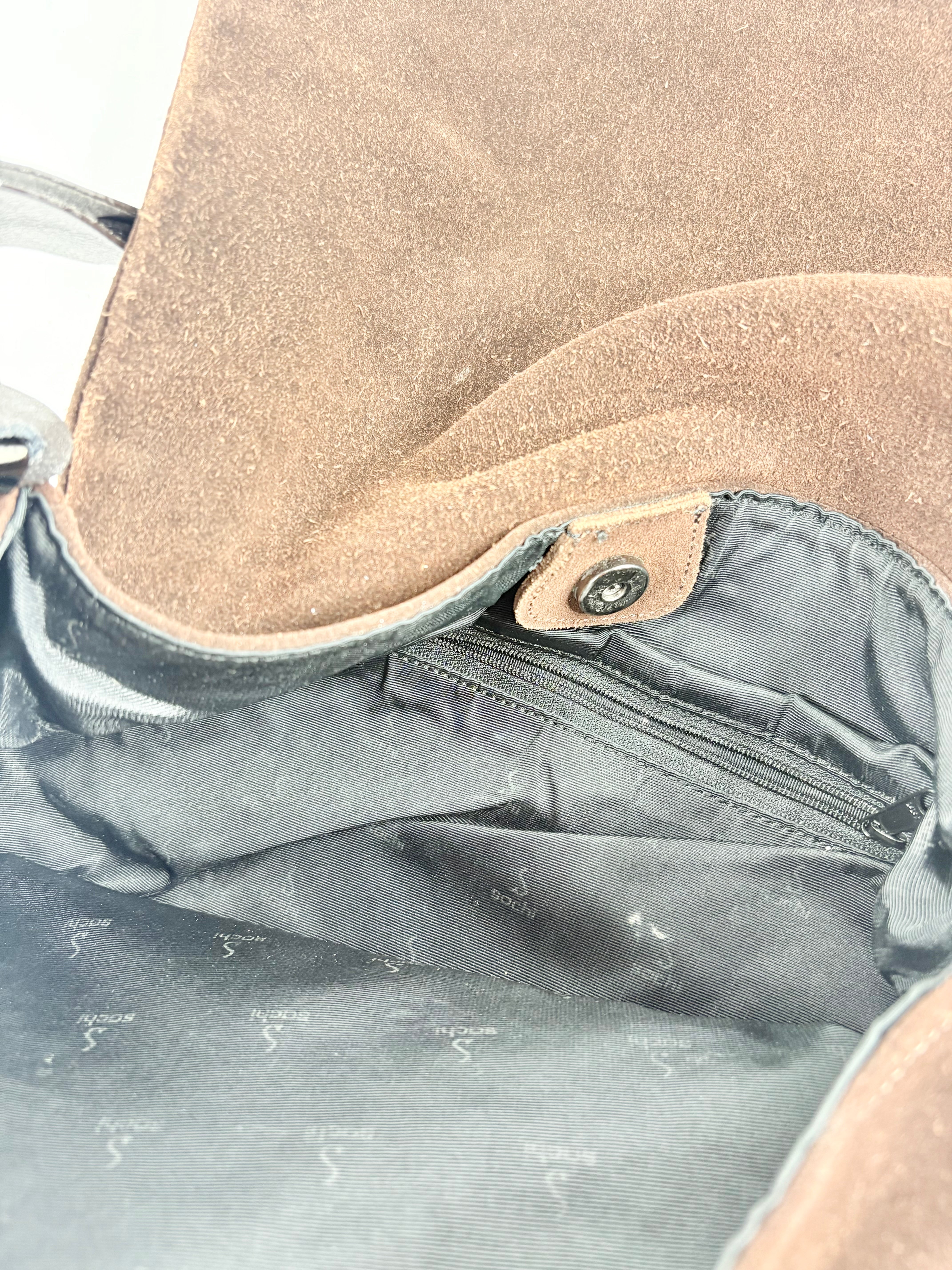 Sachi Dark Chocolate Brown Suede Small Messenger Bag