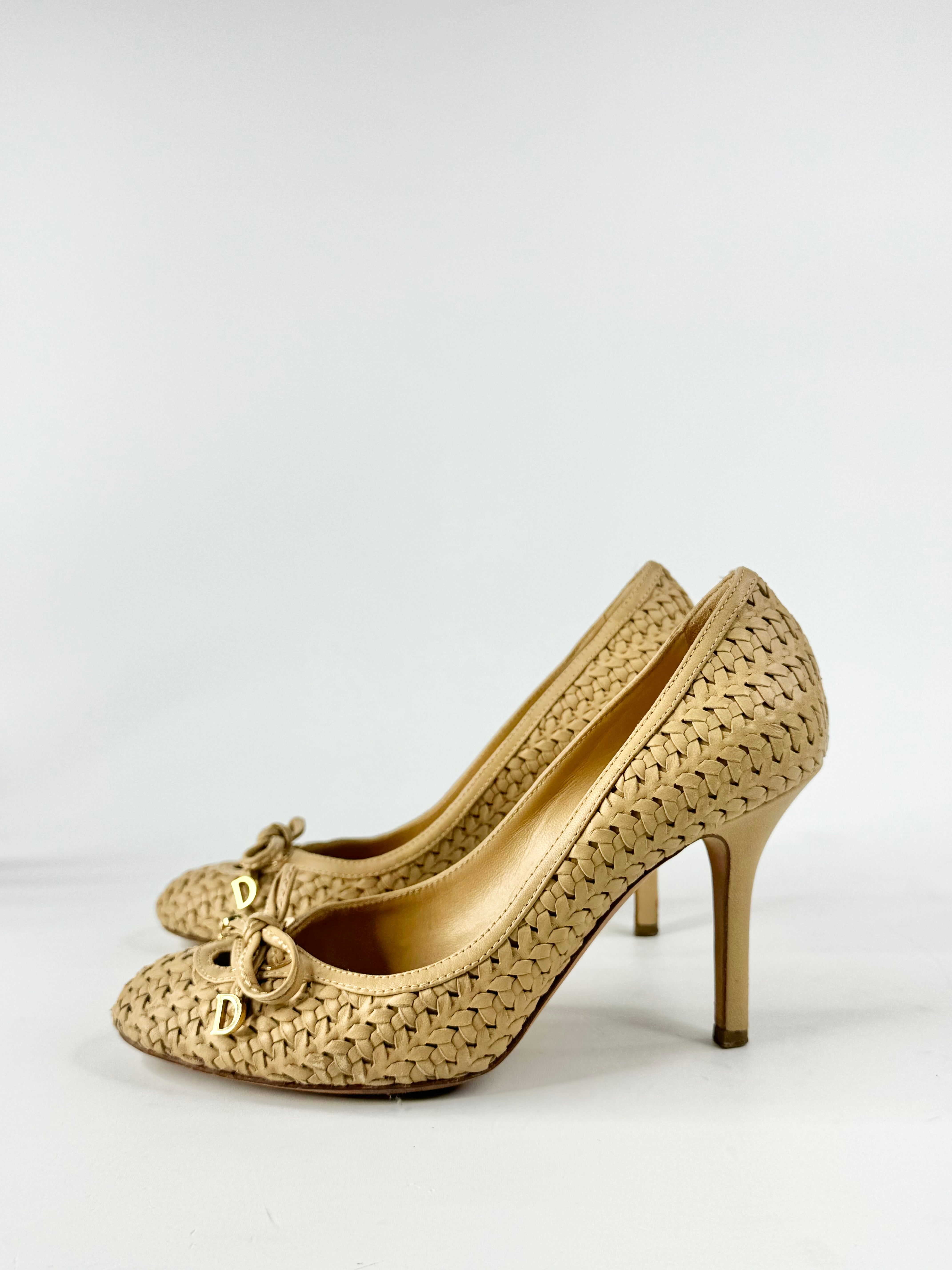 Christian Dior Wheaten Woven Stilettos - EU37.5