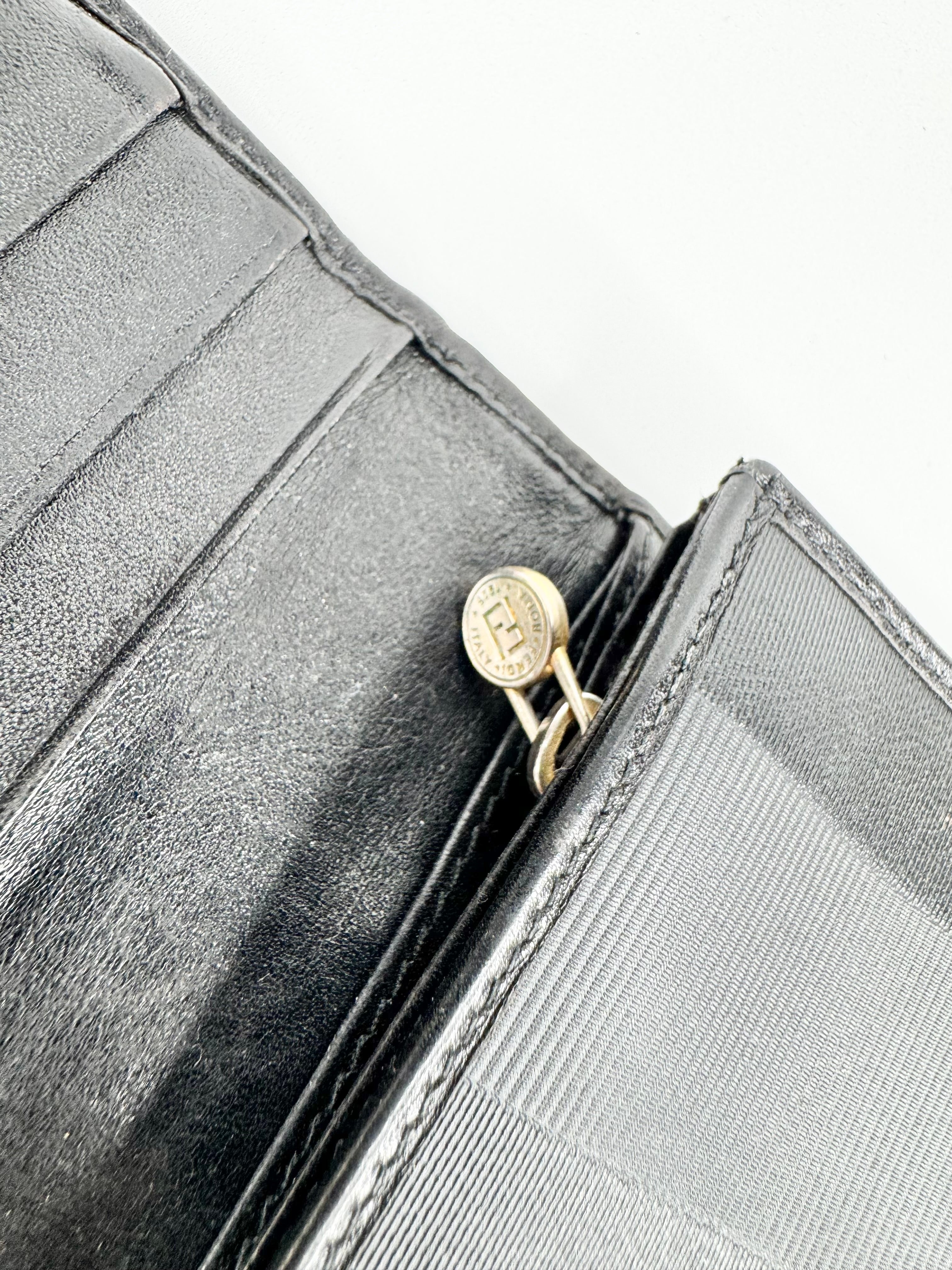 Vintage 90s Fendi Black Canvas & Leather Striped Wallet