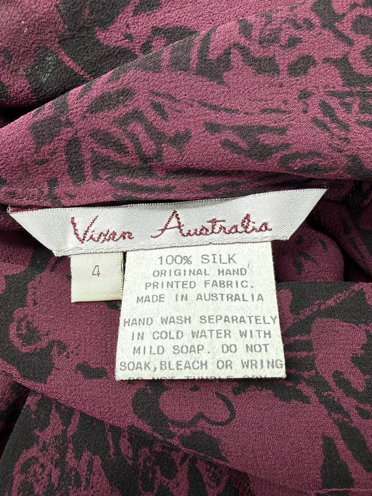 Vixen Australia Burgundy & Black Botanical Patterned Sheer Silk Dress - AU8