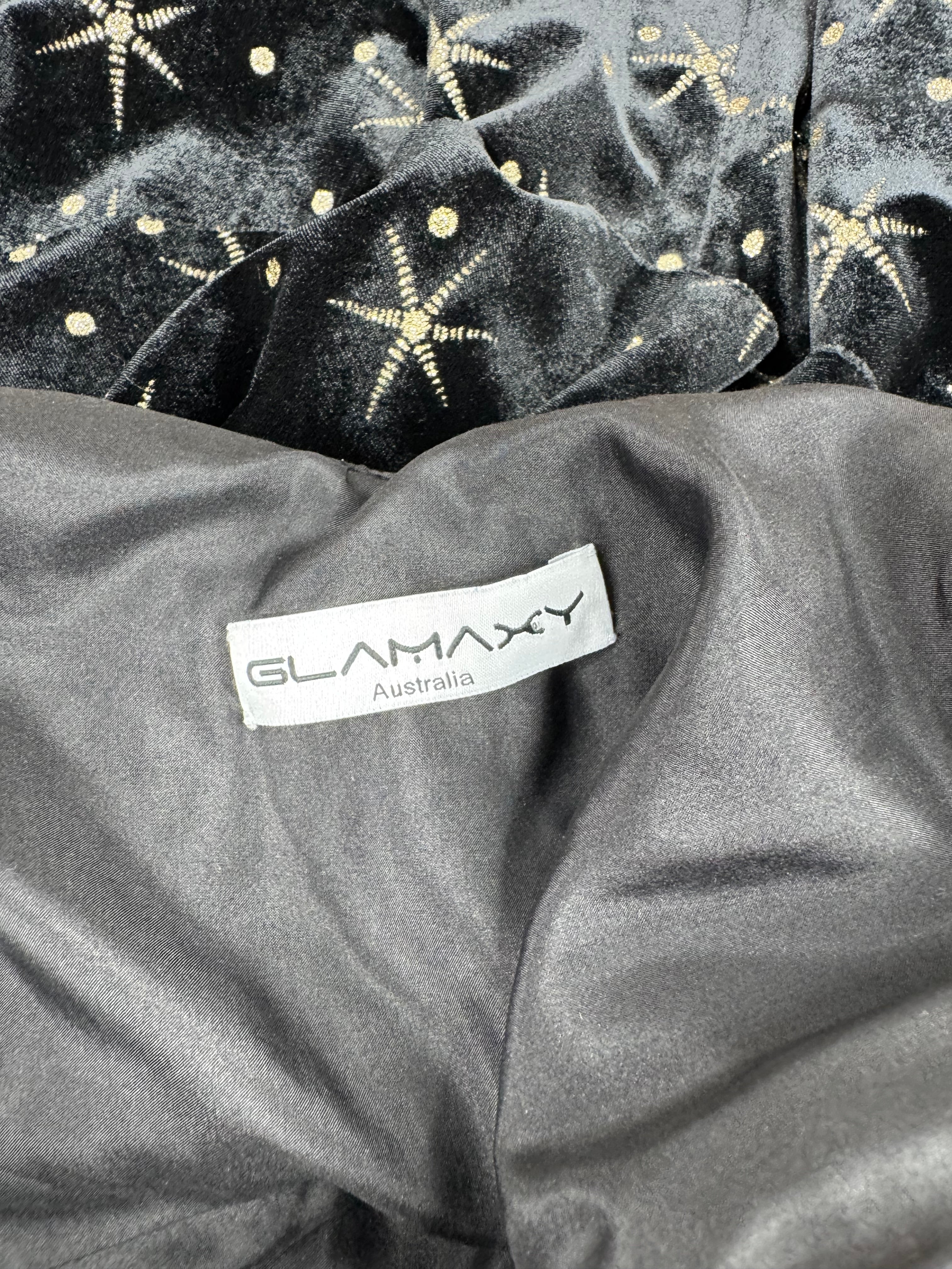 Glamaxy Australia Black Velvet Star Patterned Midi Dress - AU8