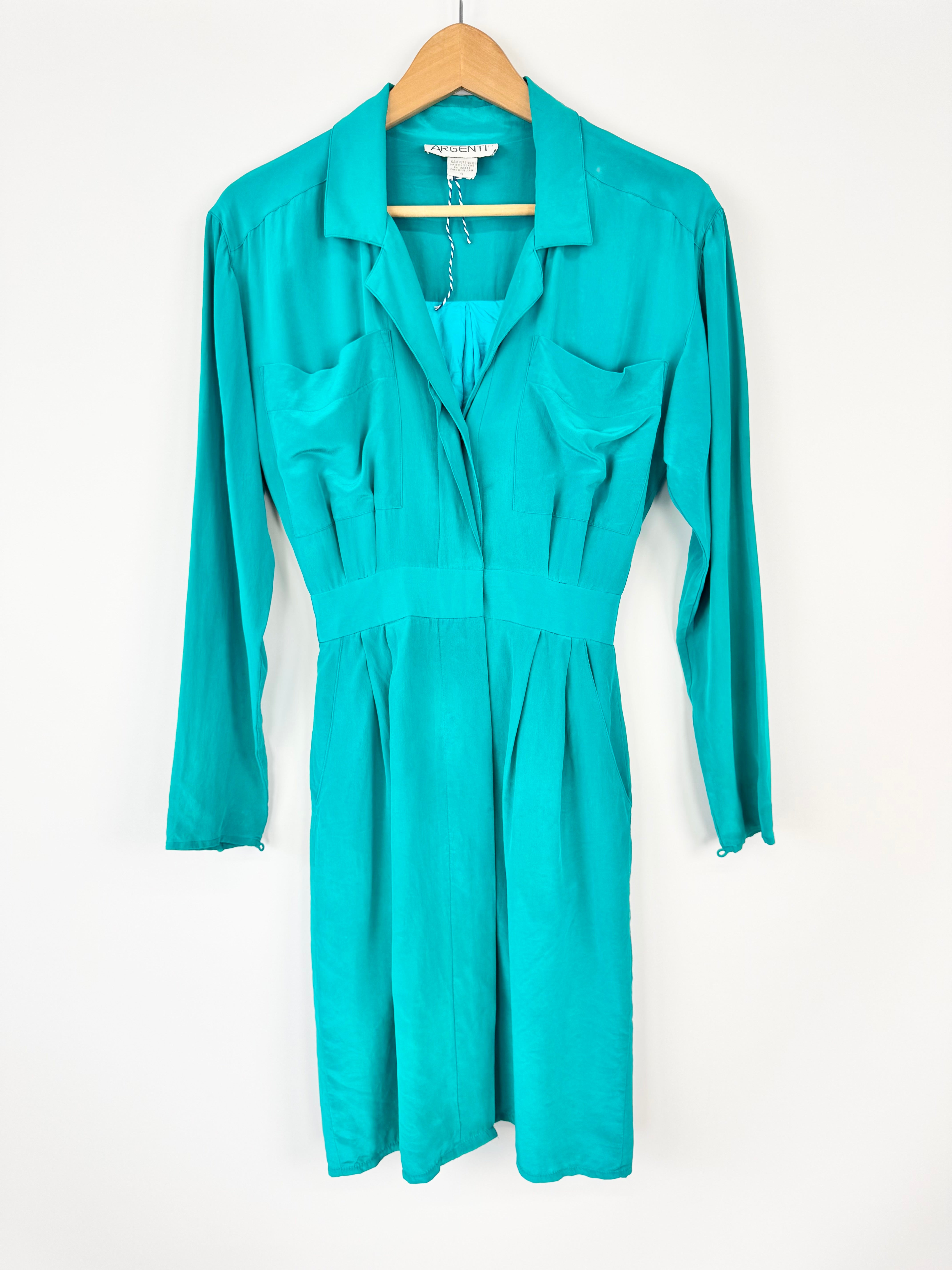 Vintage Argenti Teal Silk Dress - AU8