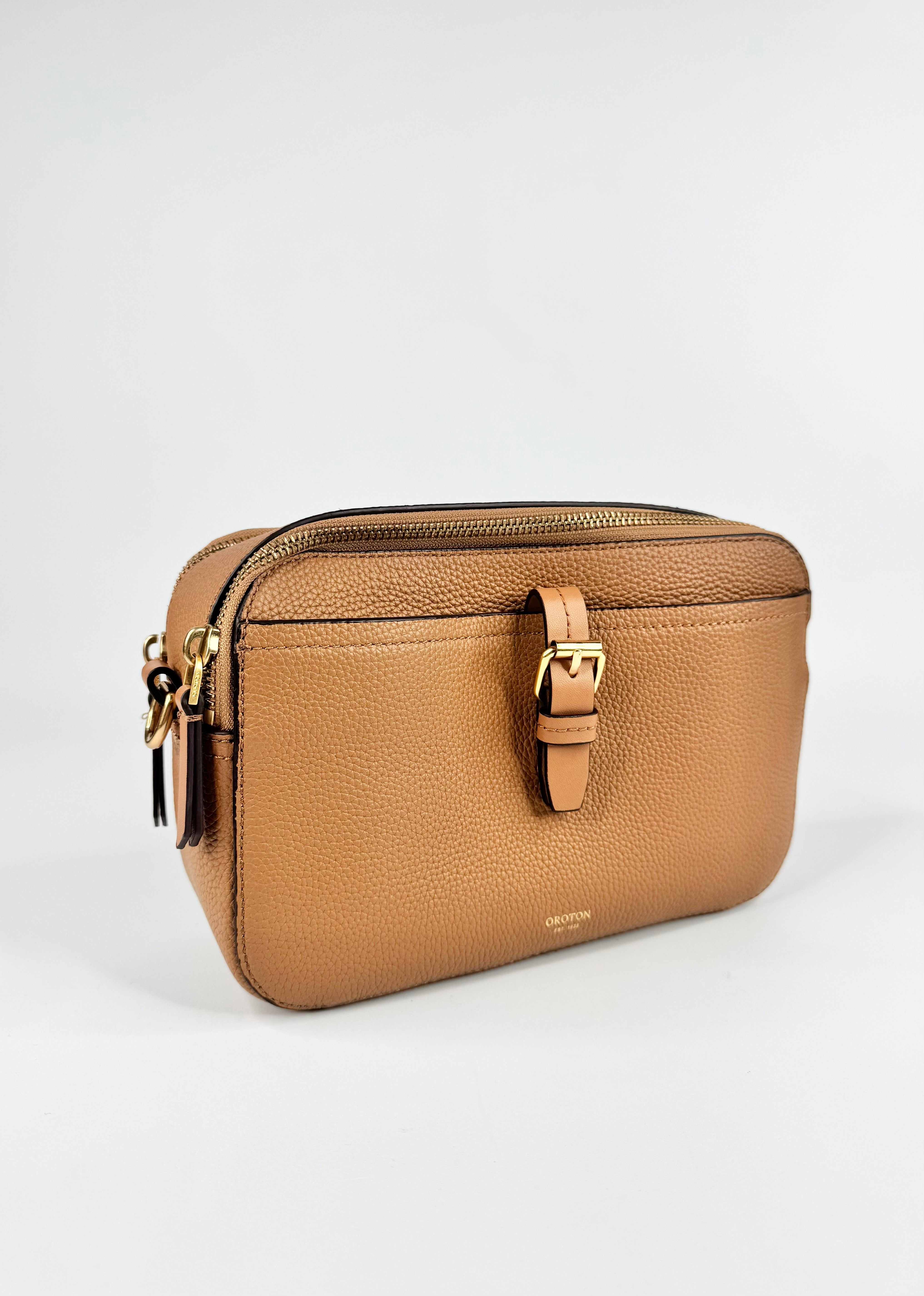Oroton Tan 'Dylan' Grained Leather Camera Cross Body Bag