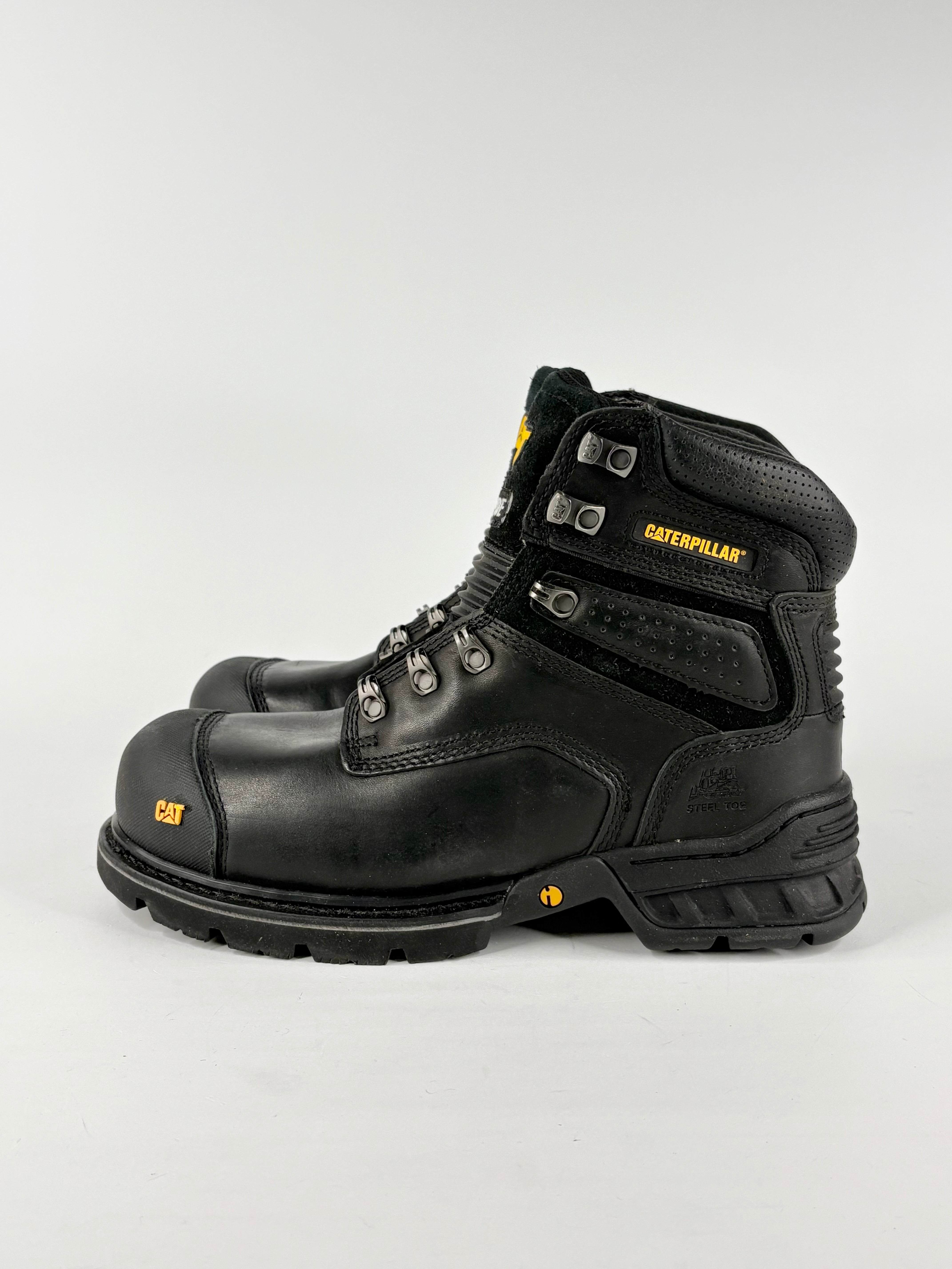 Caterpillar Black Leather 'Brakeman' Steel-Capped 6" Work Boots - EU41