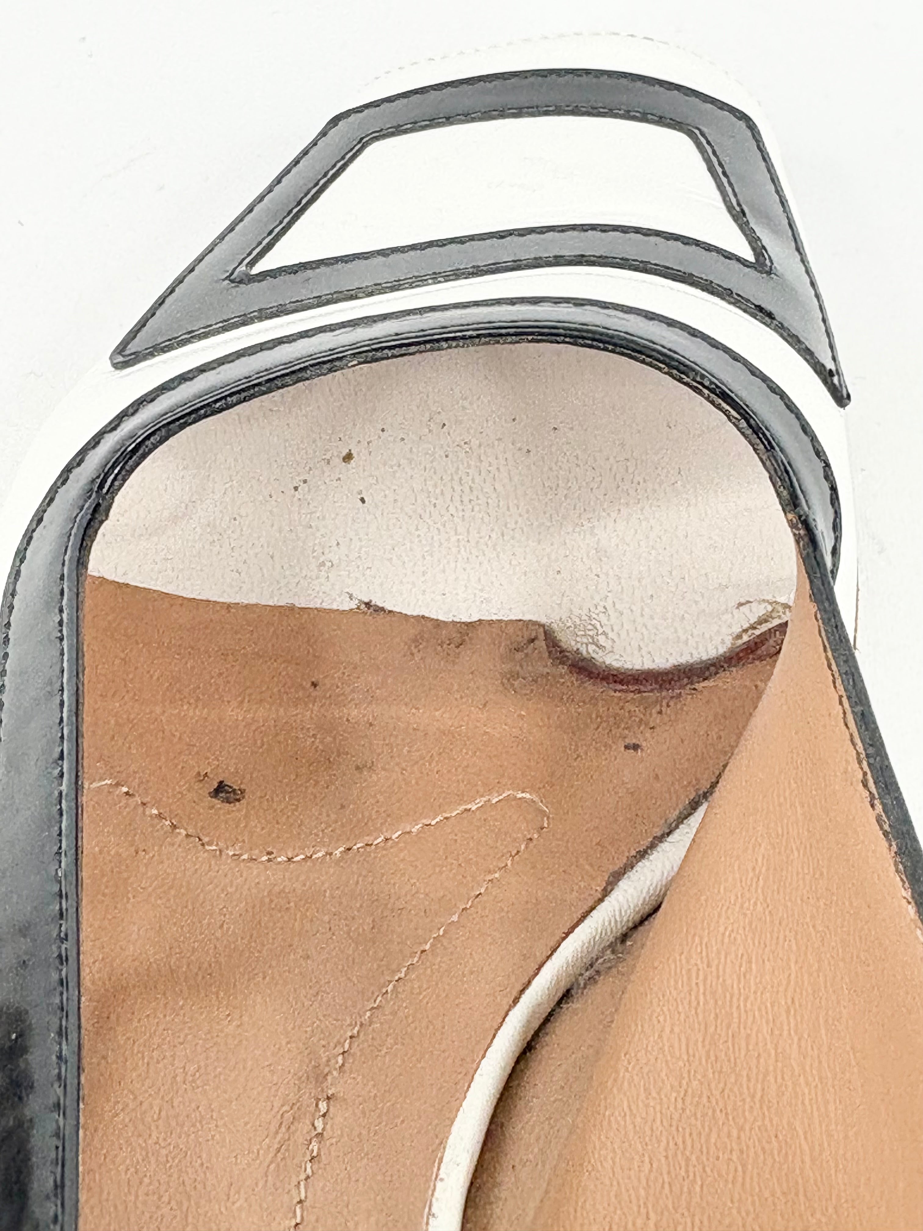 Marni White & Black Leather Geometric Peep-Toe Slingback Sandals - EU37