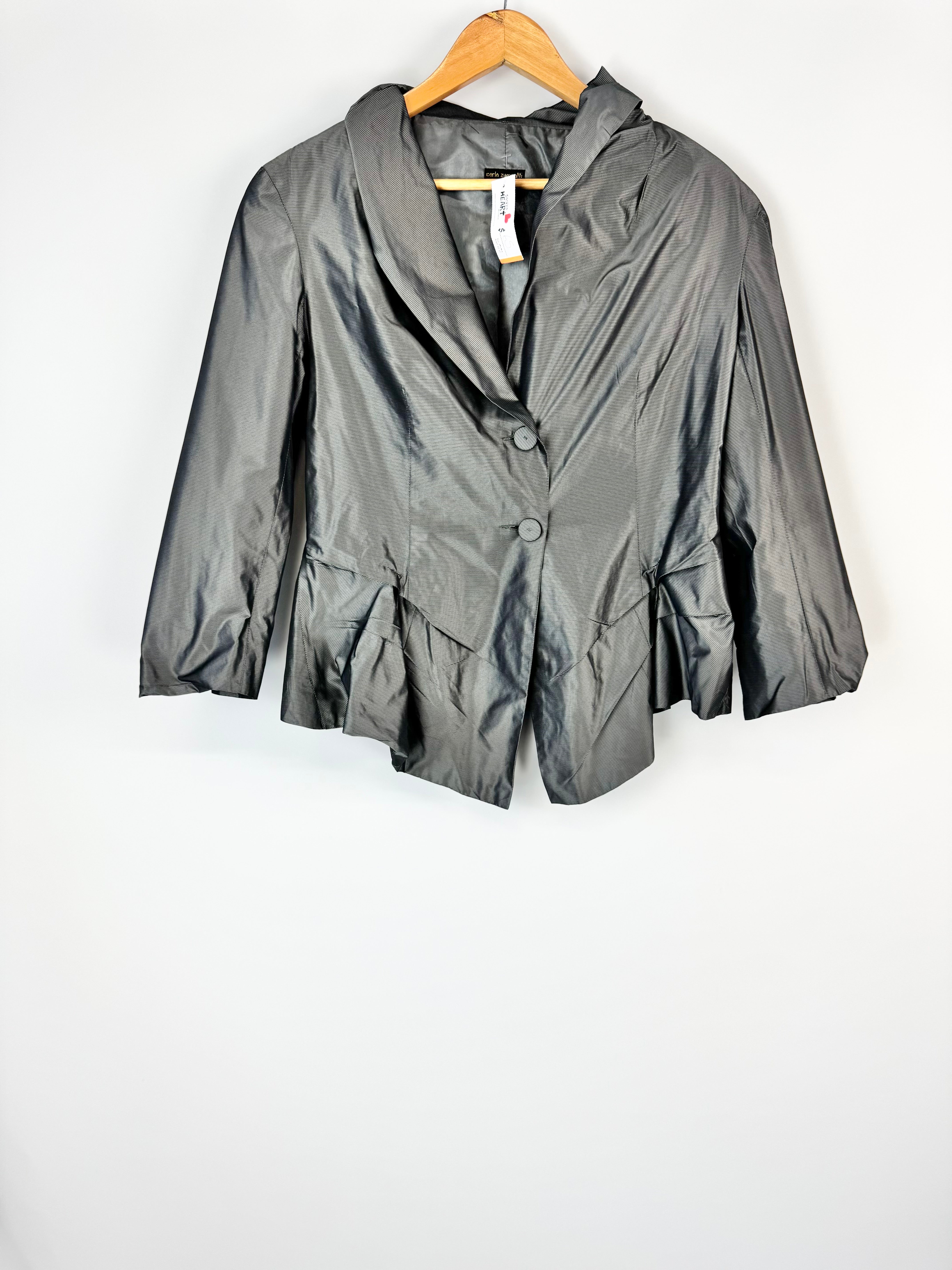 Carla Zampatti Grey Striped Satin Blazer - AU12