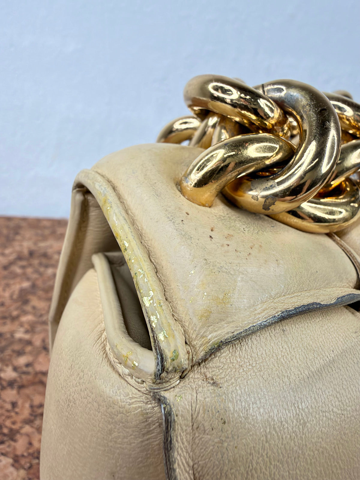 Bottega Veneta Chain Cassette Bag in Porridge & Gold