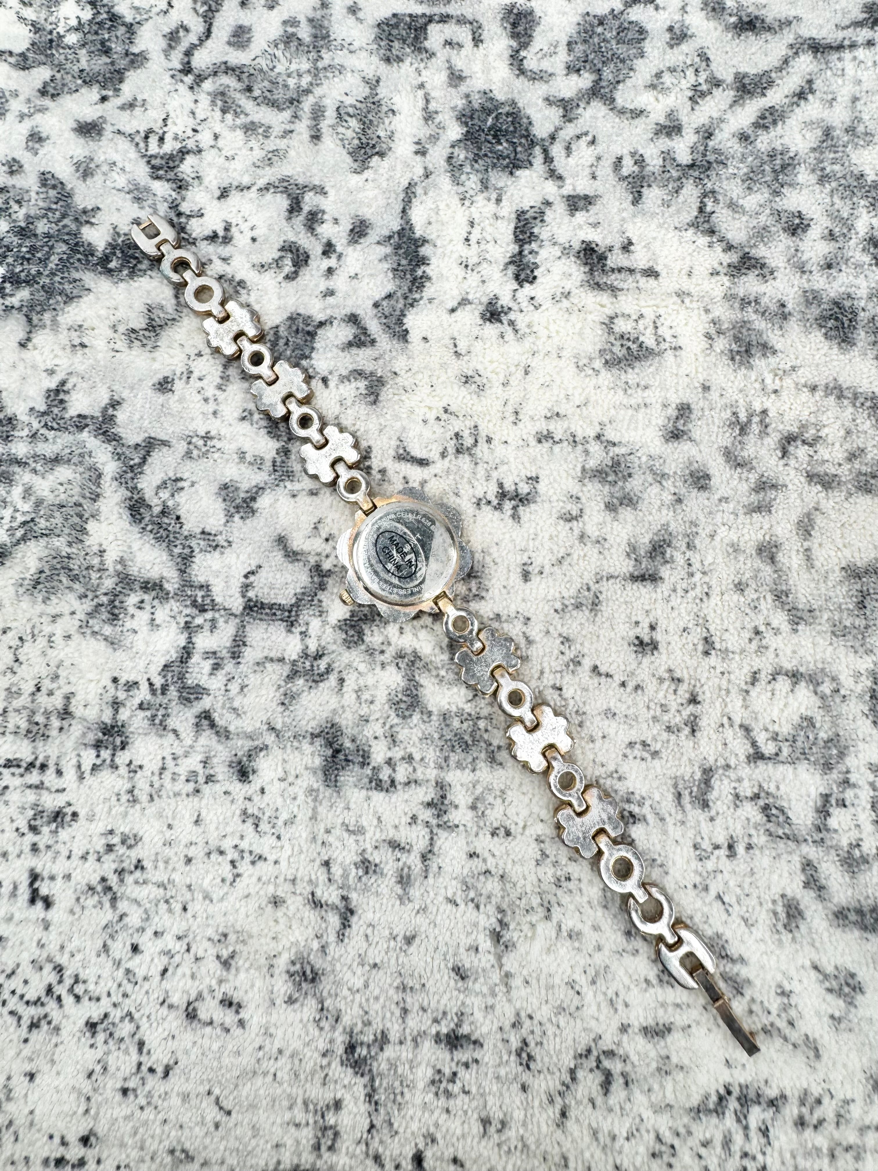 Mira Silver & Faded Gold Enamel Daisy Watch