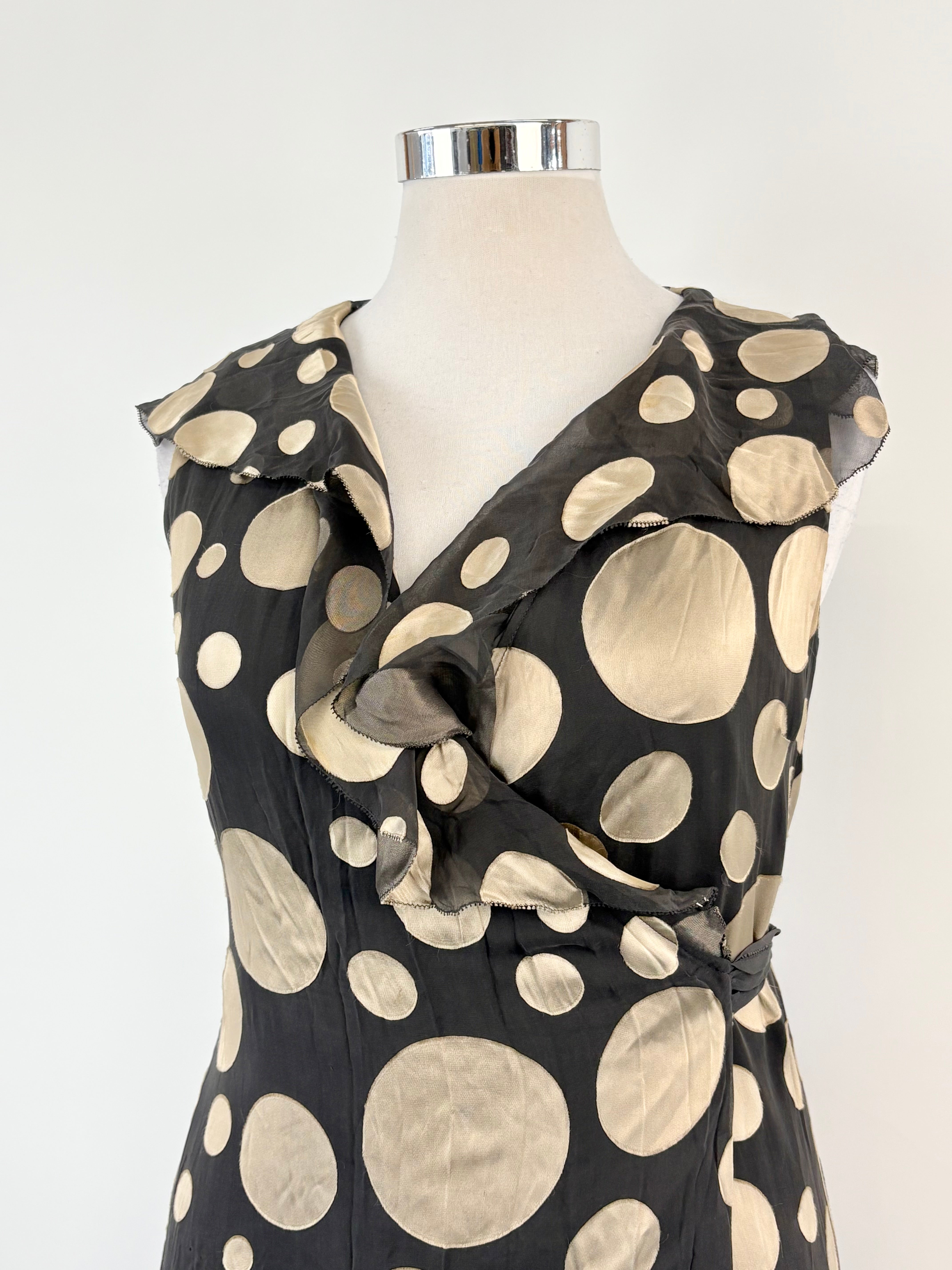 Hobbs Black & Gold Circles Sheer Wrap Dress - AU12