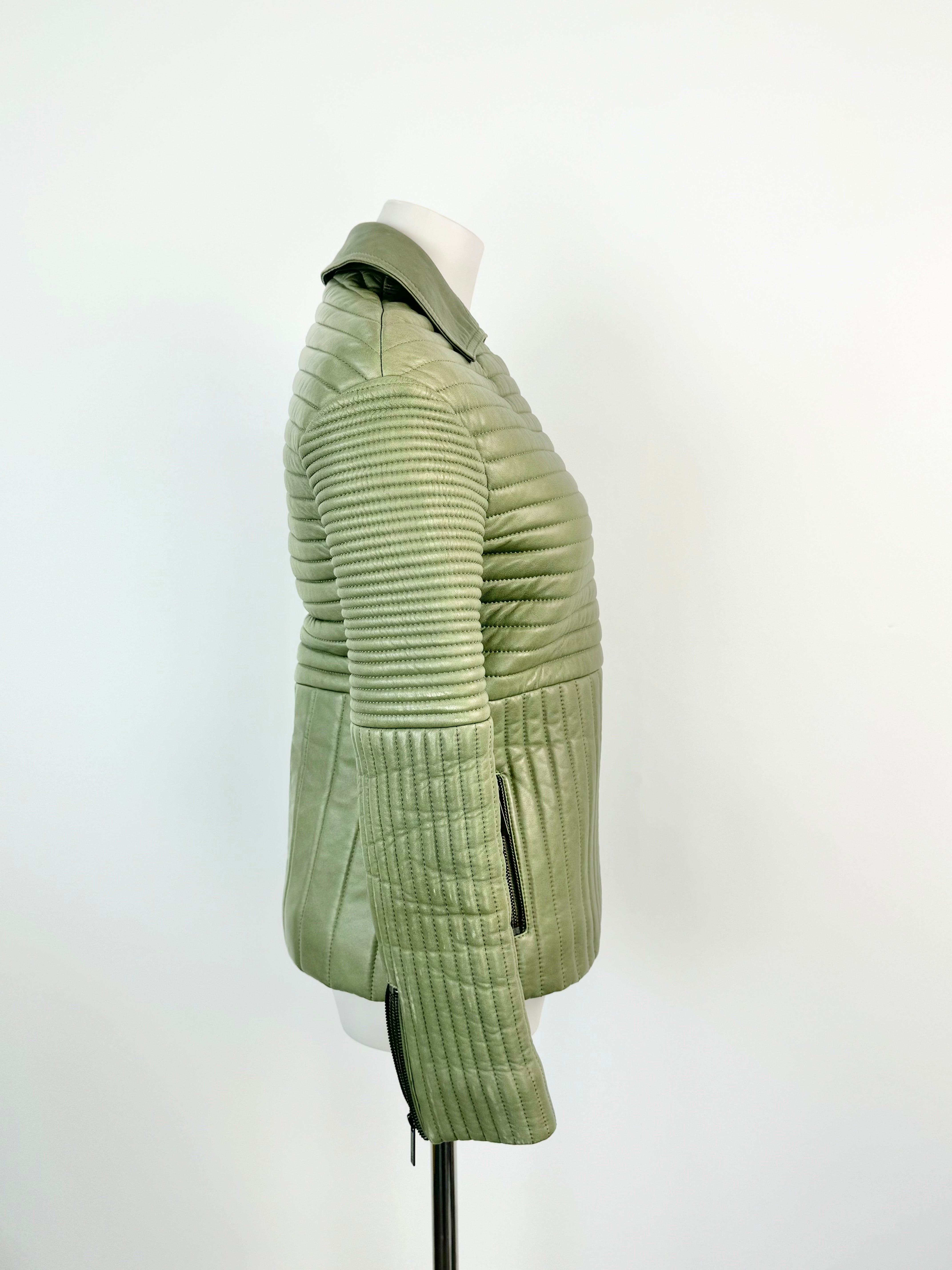 Lxe Sage Green Quilted Leather Jacket - AU10