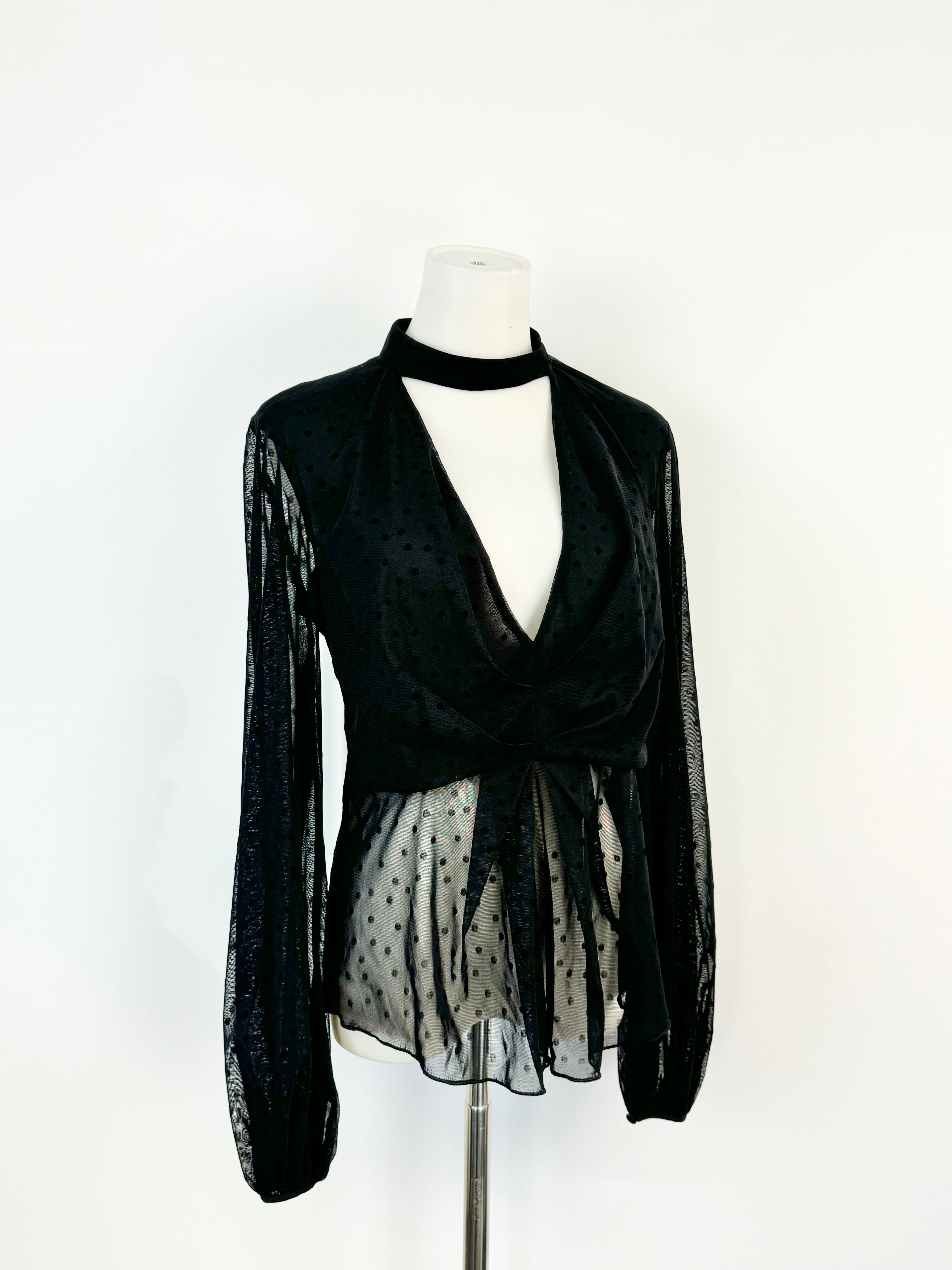 Nicholas Sheer Black Dot Puff Sleeve Blouse - AU8/10