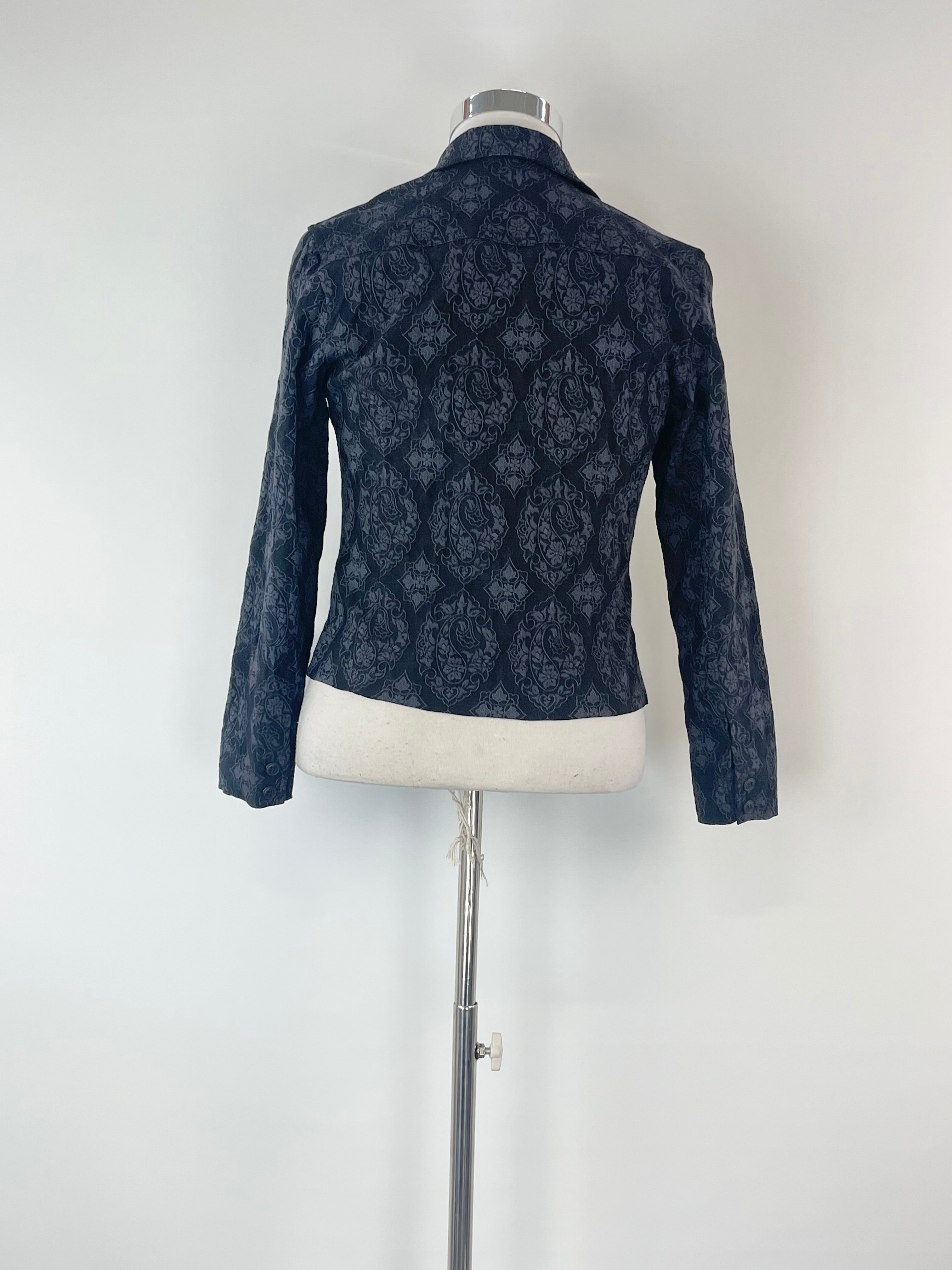 Geoff Bade Black Brocaded Floral Pattern Jacket - AU10/12