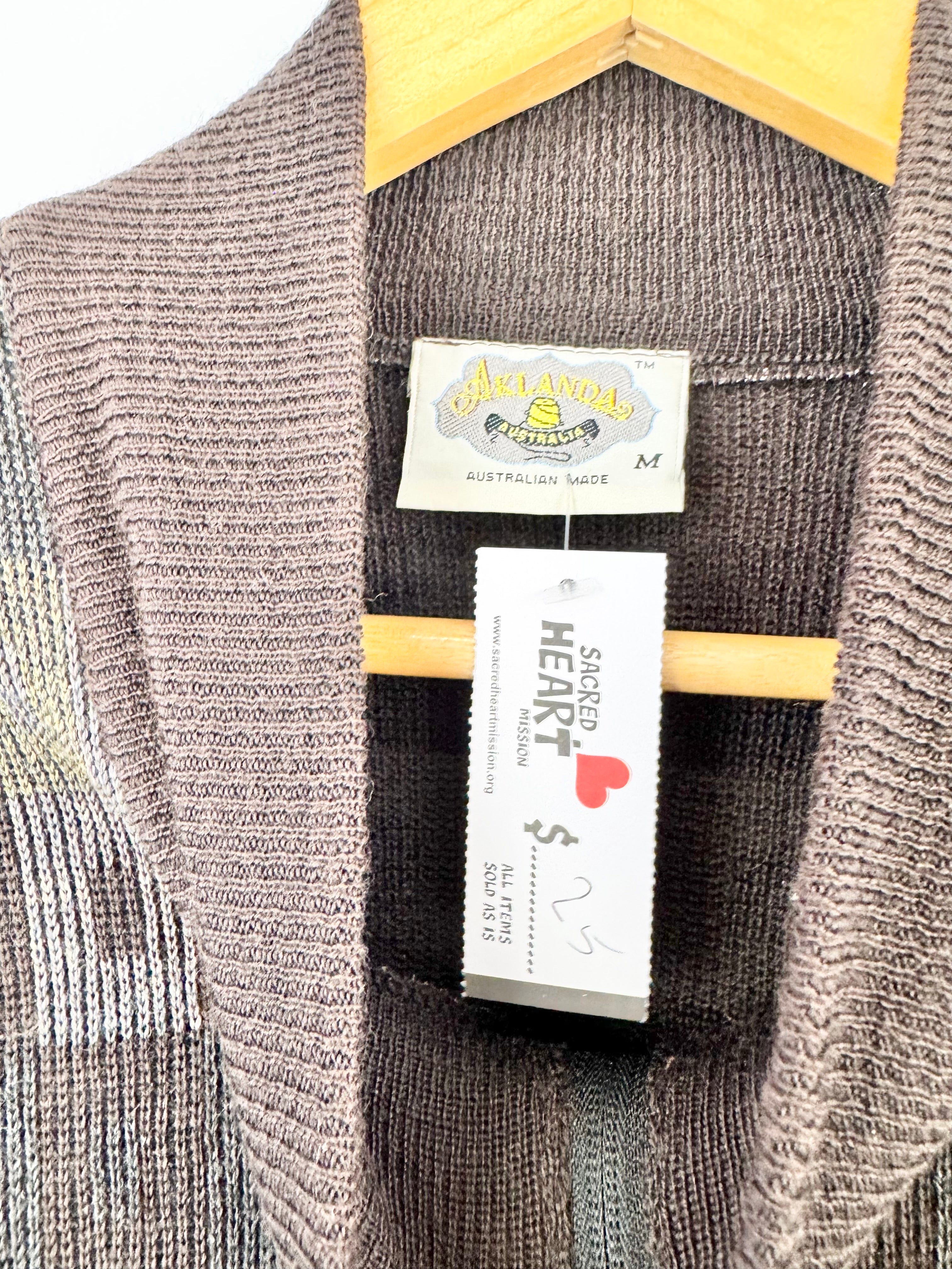 Aklanda Brown Geometric Patterned Zippered Jumper - M