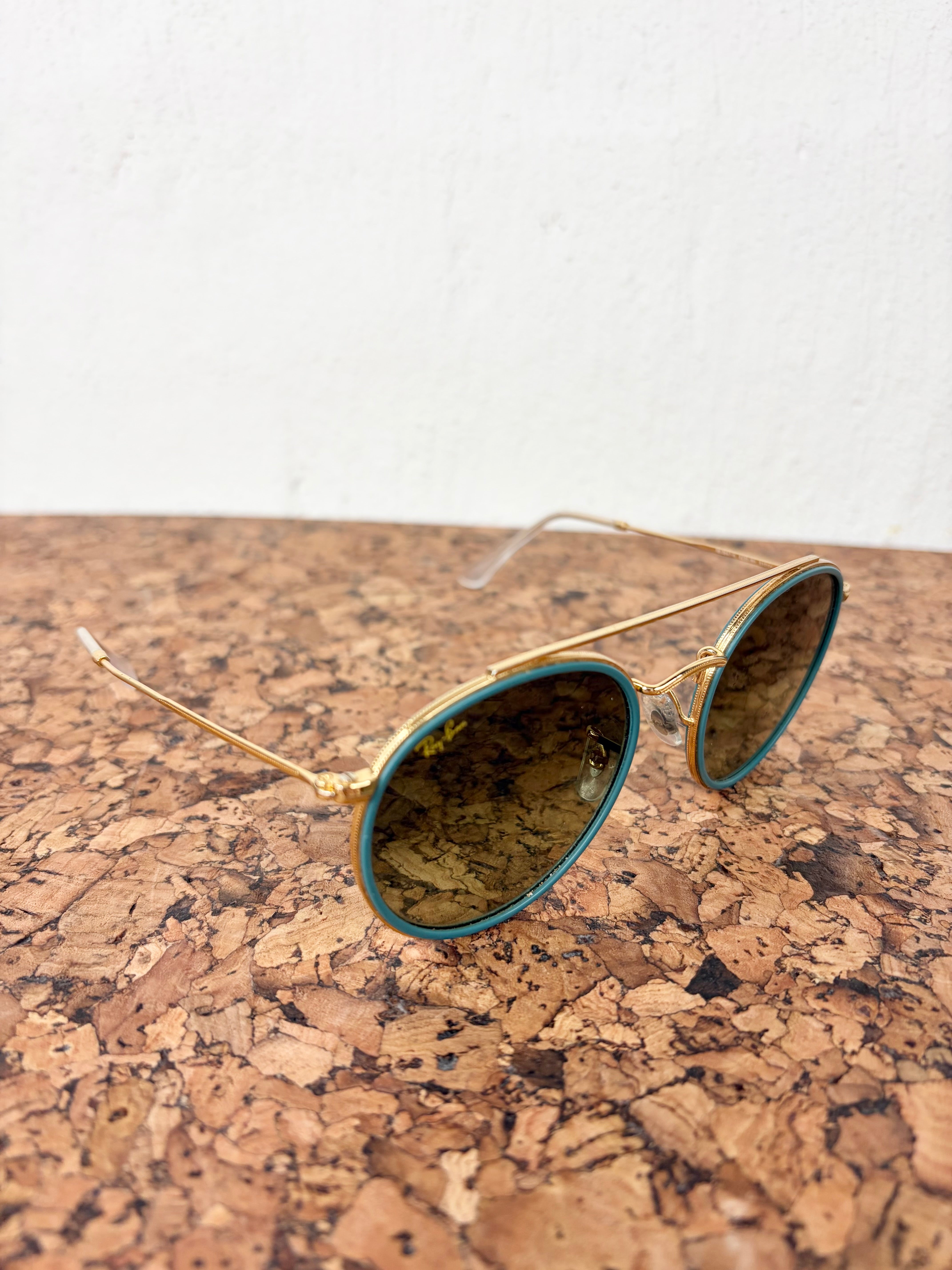 Ray-Ban Round Double Bridge Gold & Blue Sunglasses