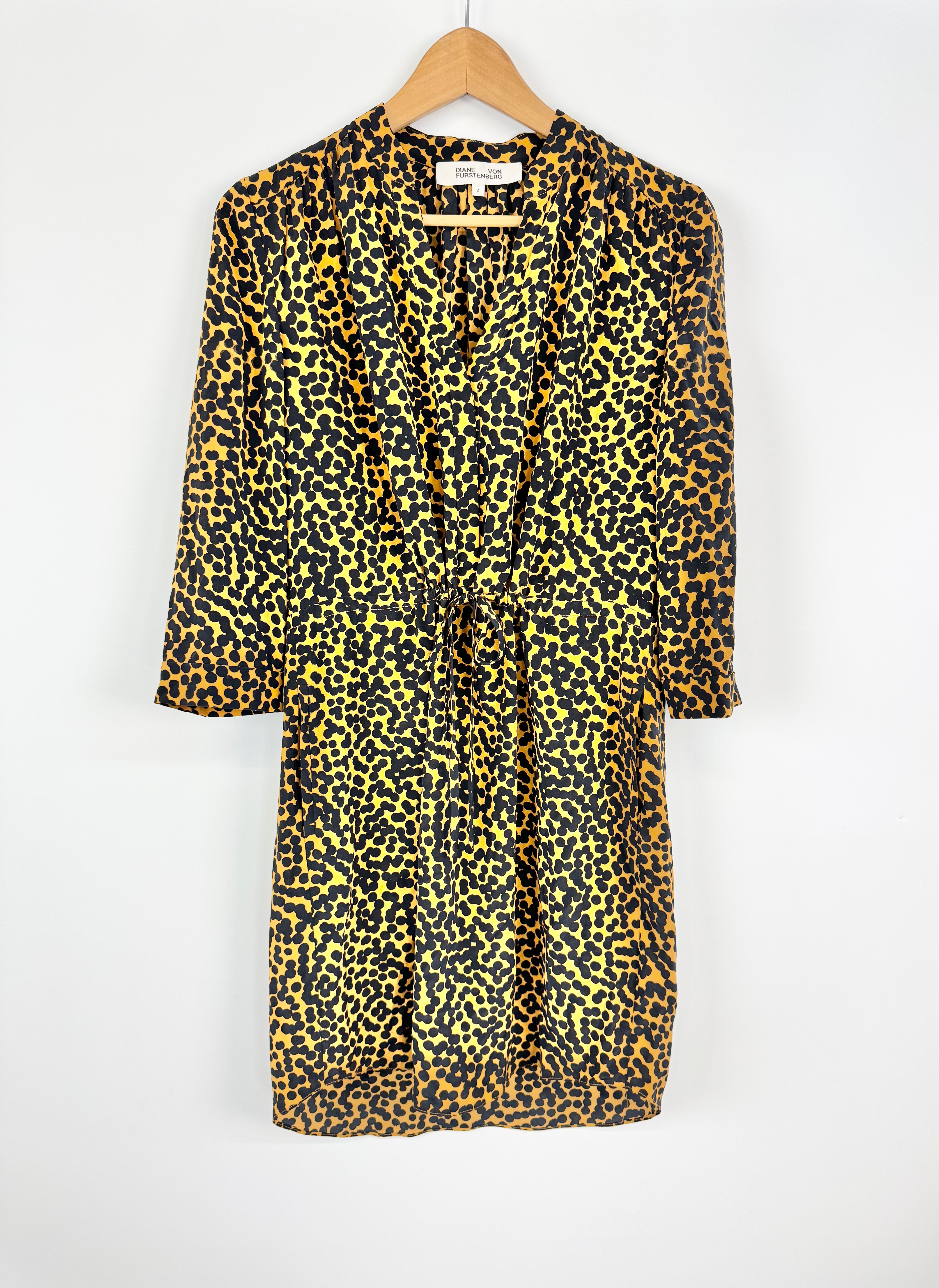 Diane Von Furstenberg Deep Orange & Black Dotted Dress - AU10