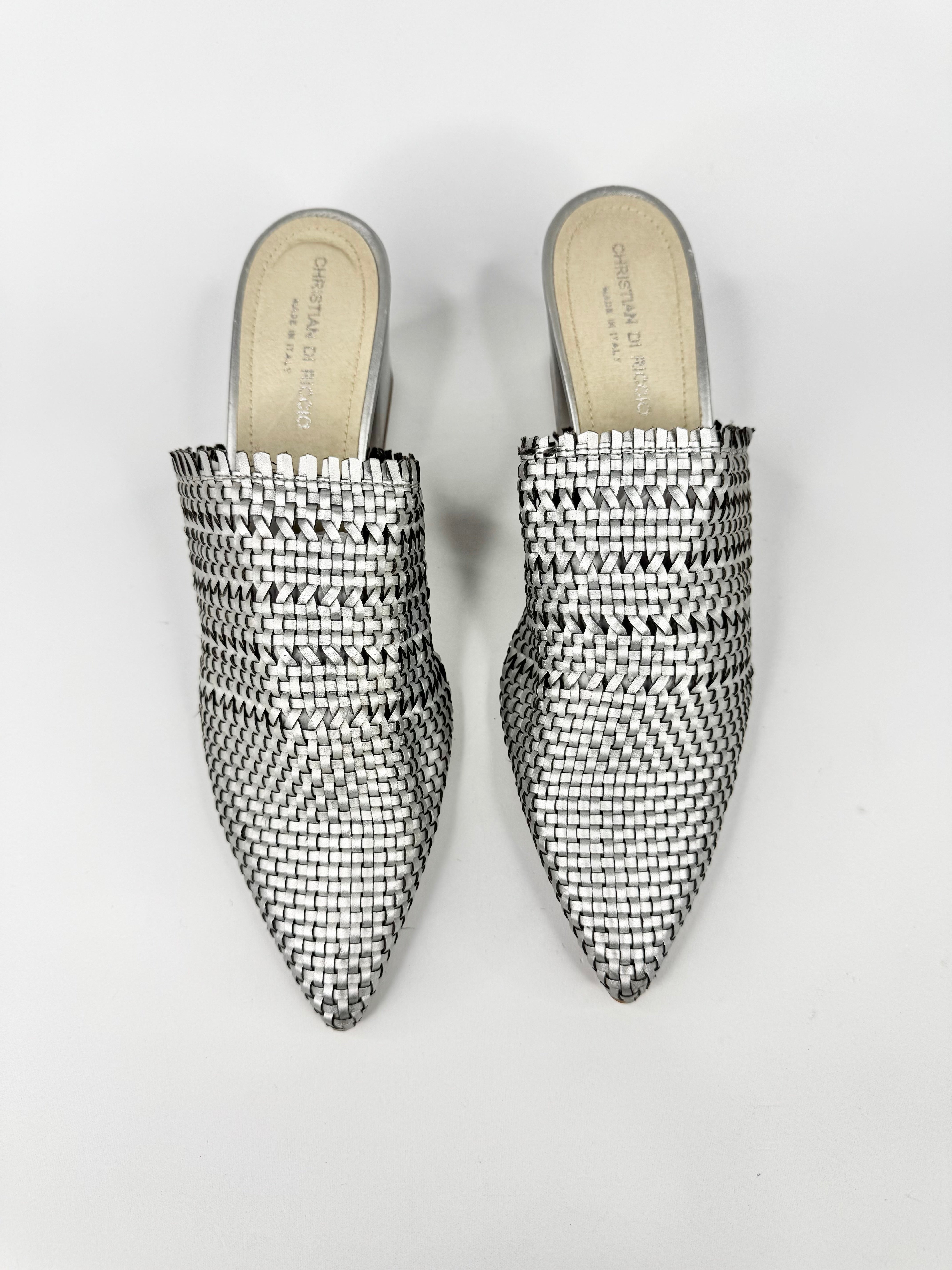 Christian di Riccio Silver Woven Mules - EU41