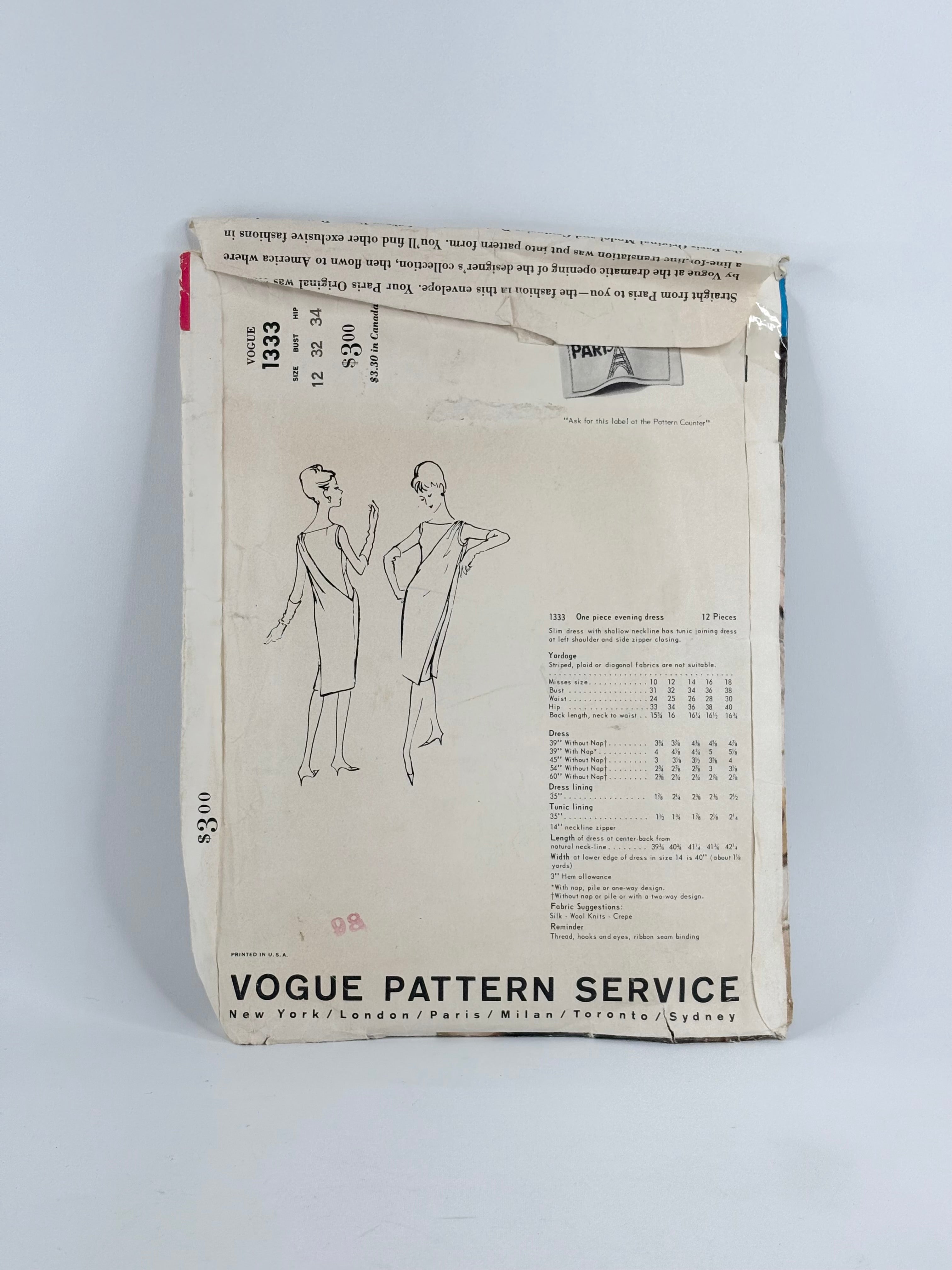 Vogue Paris Original Jacques Heim Evening Dress: No. 1333 - Size 12