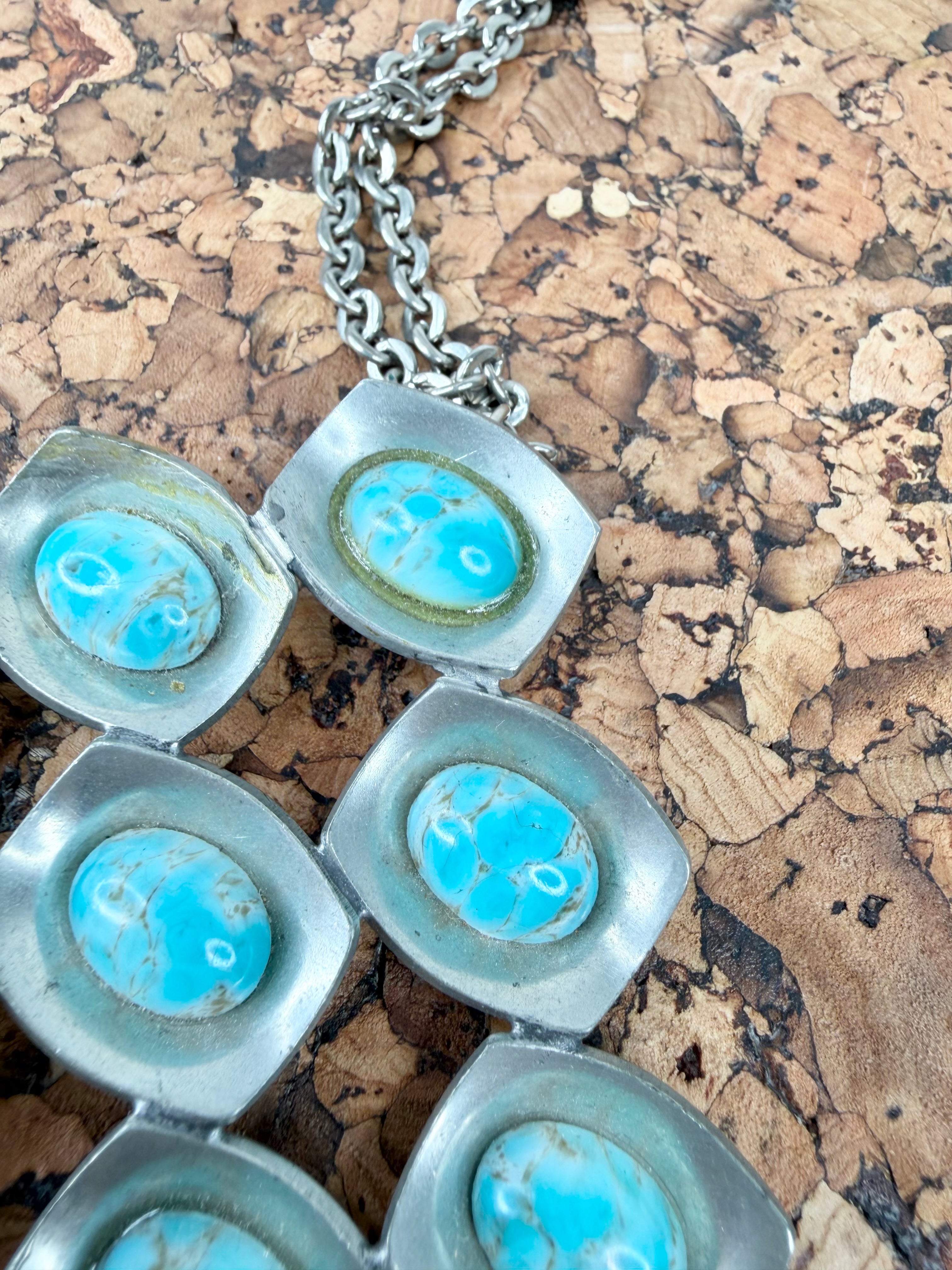 Jorgen Jensen Pewter and Turquoise Pendant and Chain