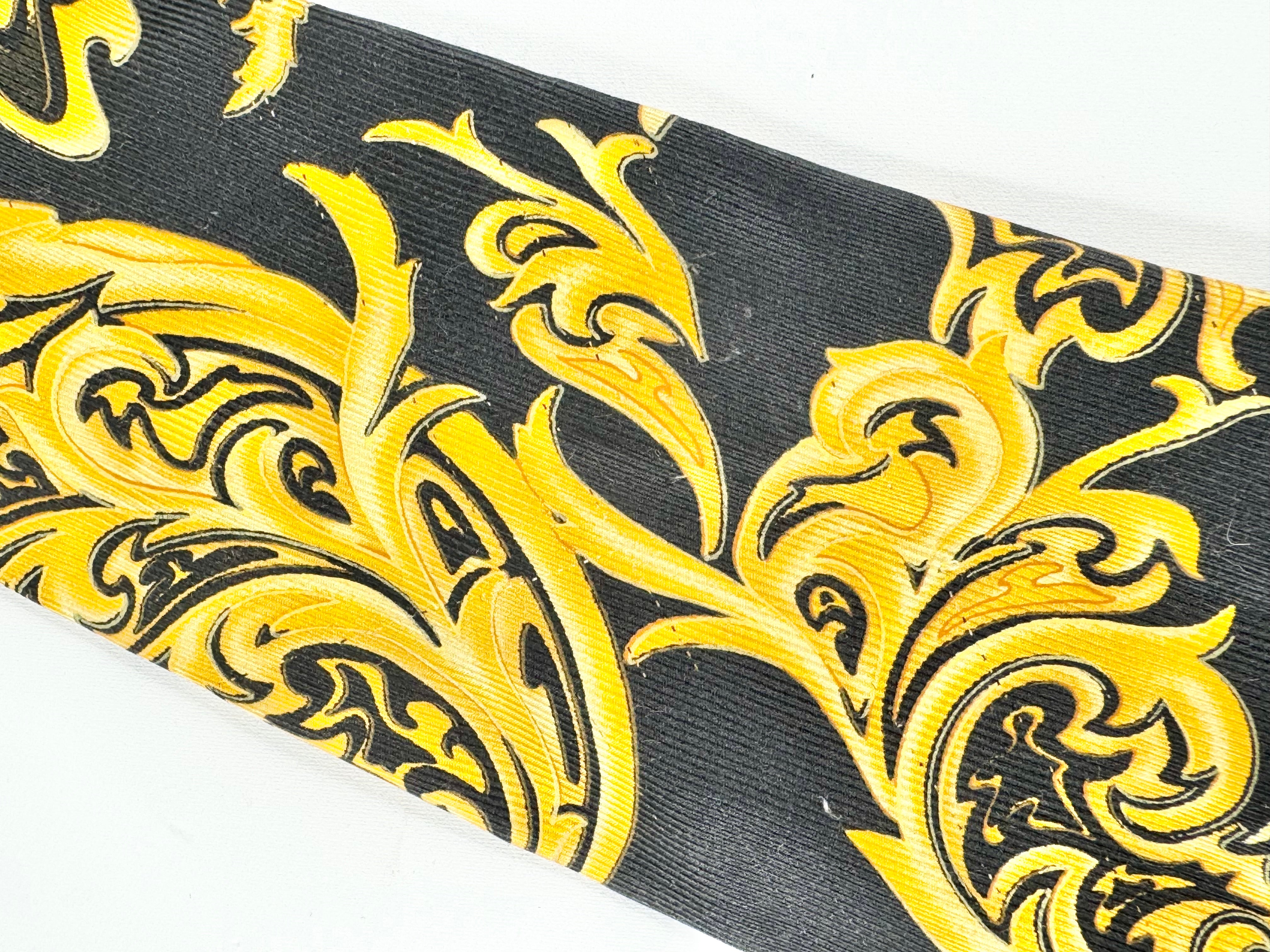 Versace Black & Gold Brocade Pattern Silk Tie