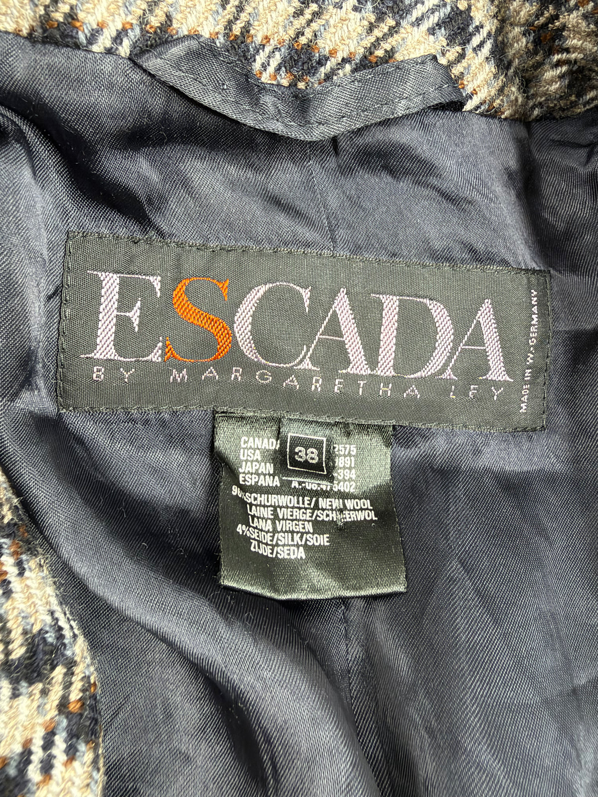 Vintage 90s Escada by Margaretha Ley Navy, Taupe & Oatmeal Double Lapel Fitted Blazer - AU10/12